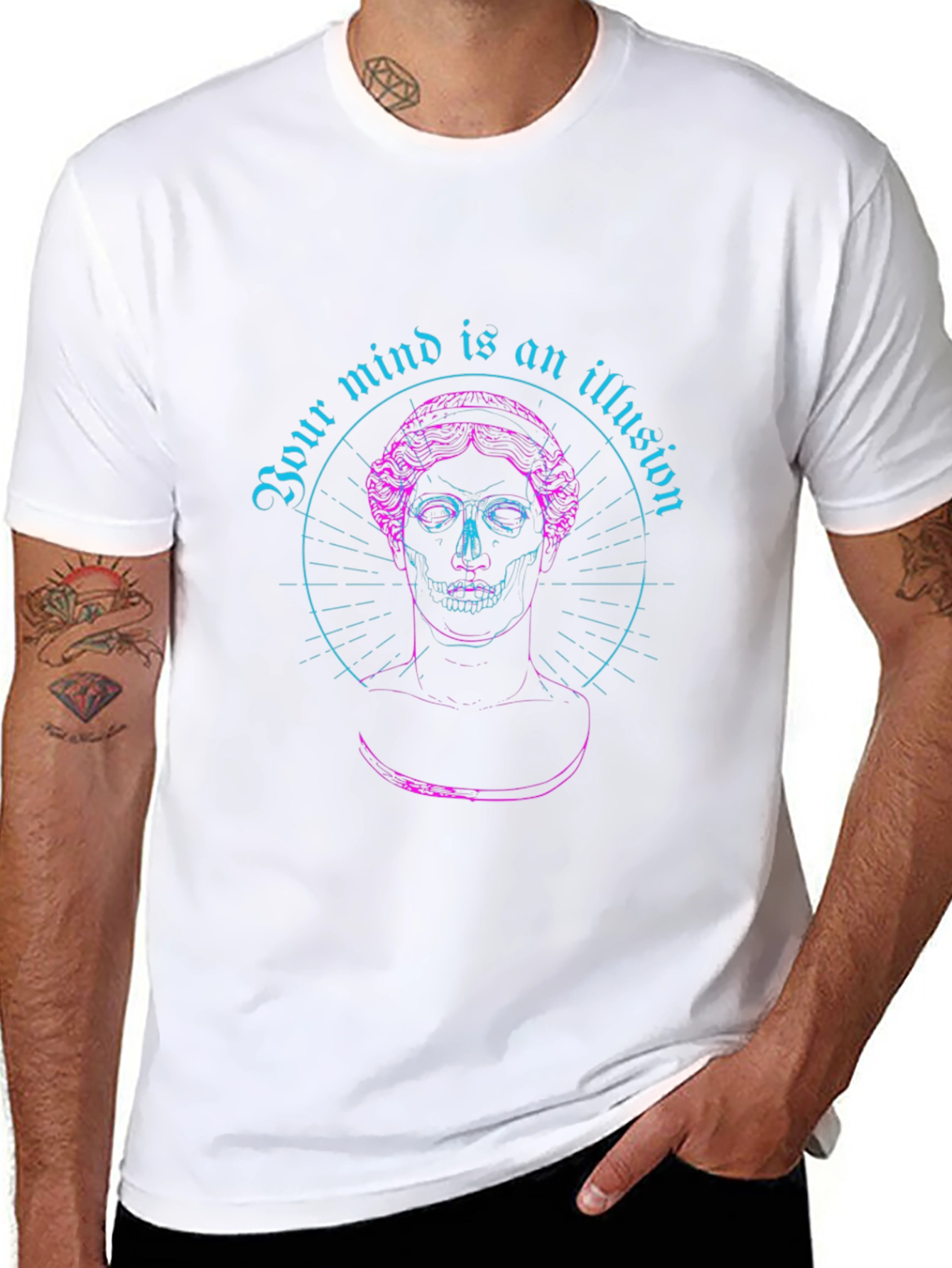 Illusion Mind Graphic T-Shirt - Skull Statue Art