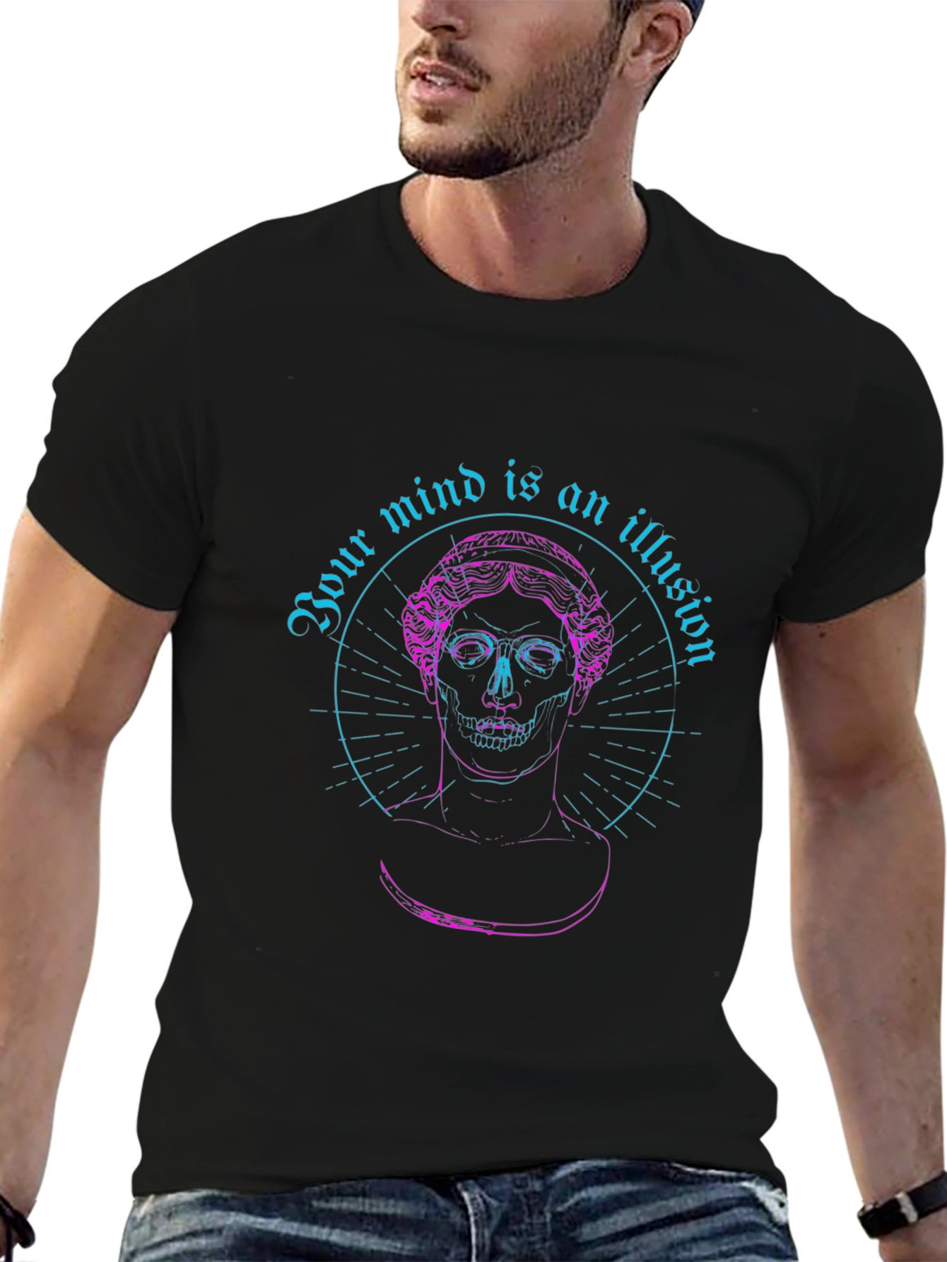 Illusion Mind Graphic T-Shirt - Skull Statue Art