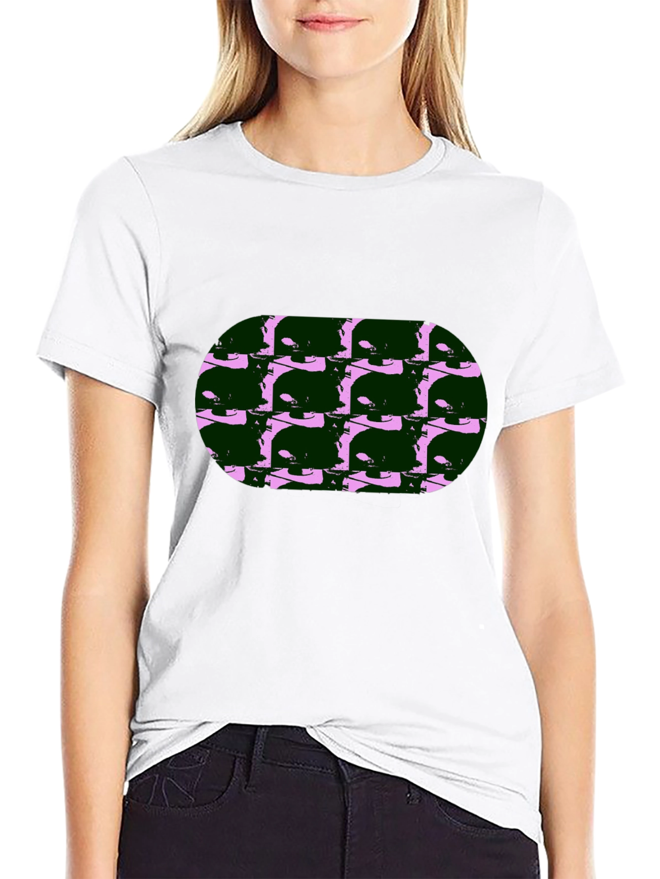 Abstract Cat Print Black T-Shirt