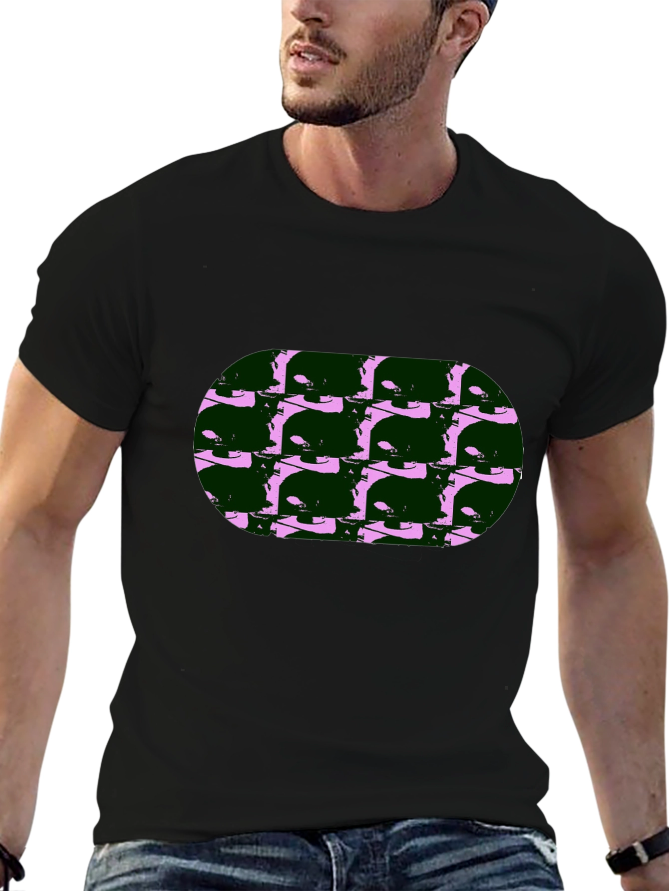 Abstract Cat Print Black T-Shirt