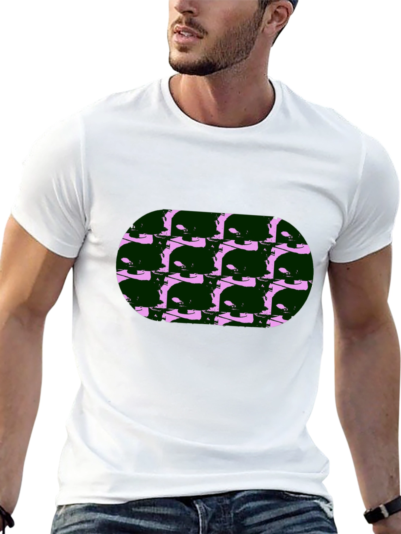 Abstract Cat Print Black T-Shirt