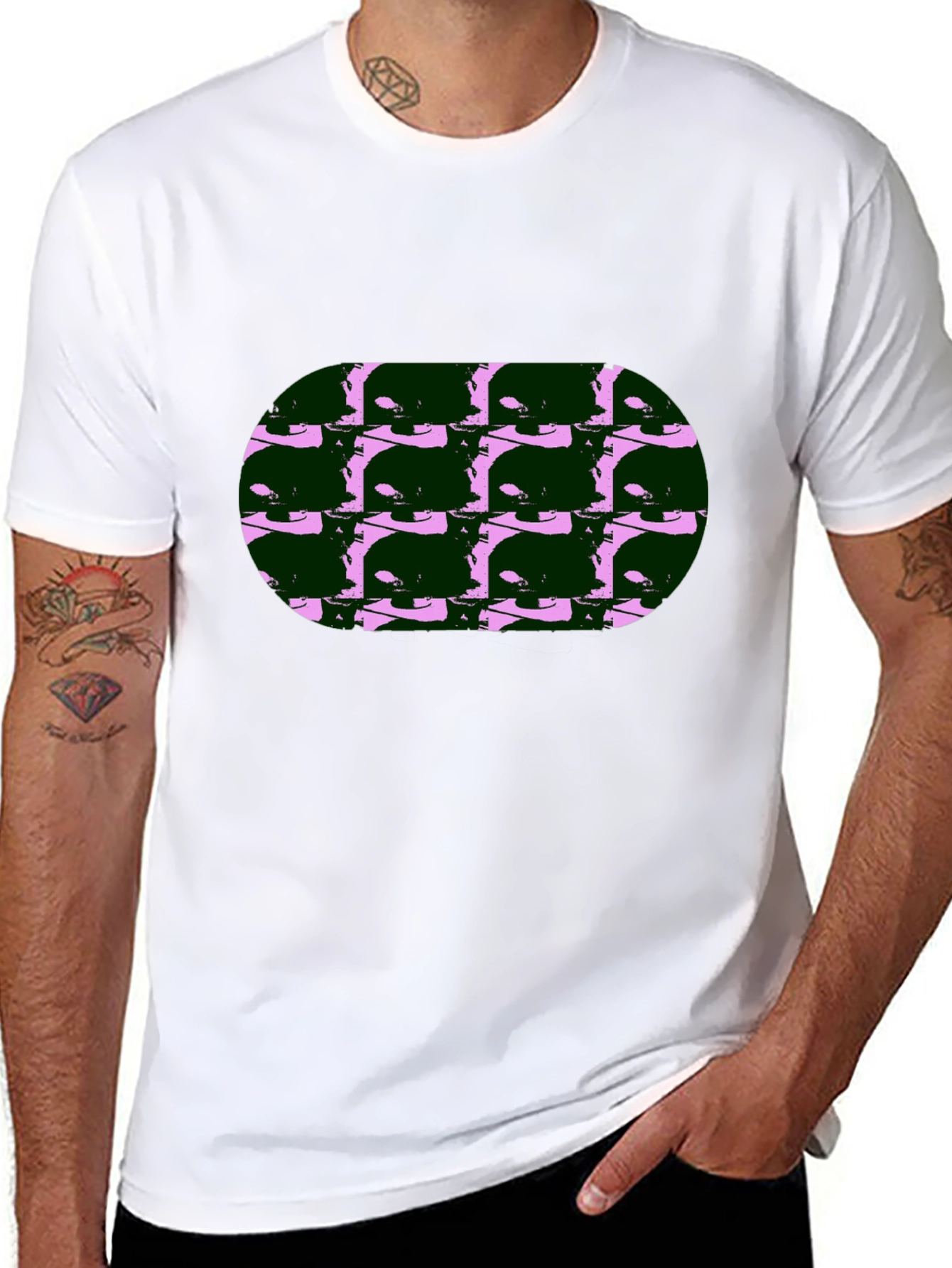 Abstract Cat Print Black T-Shirt