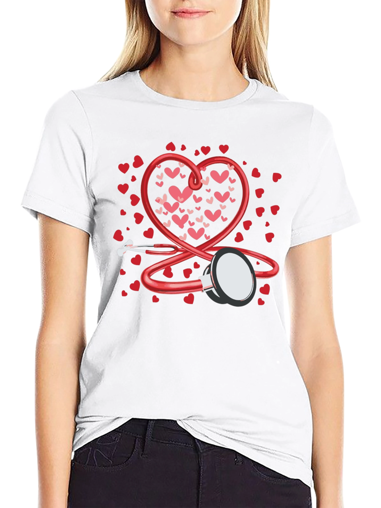 Heart Stethoscope Valentines Day Black T-Shirt