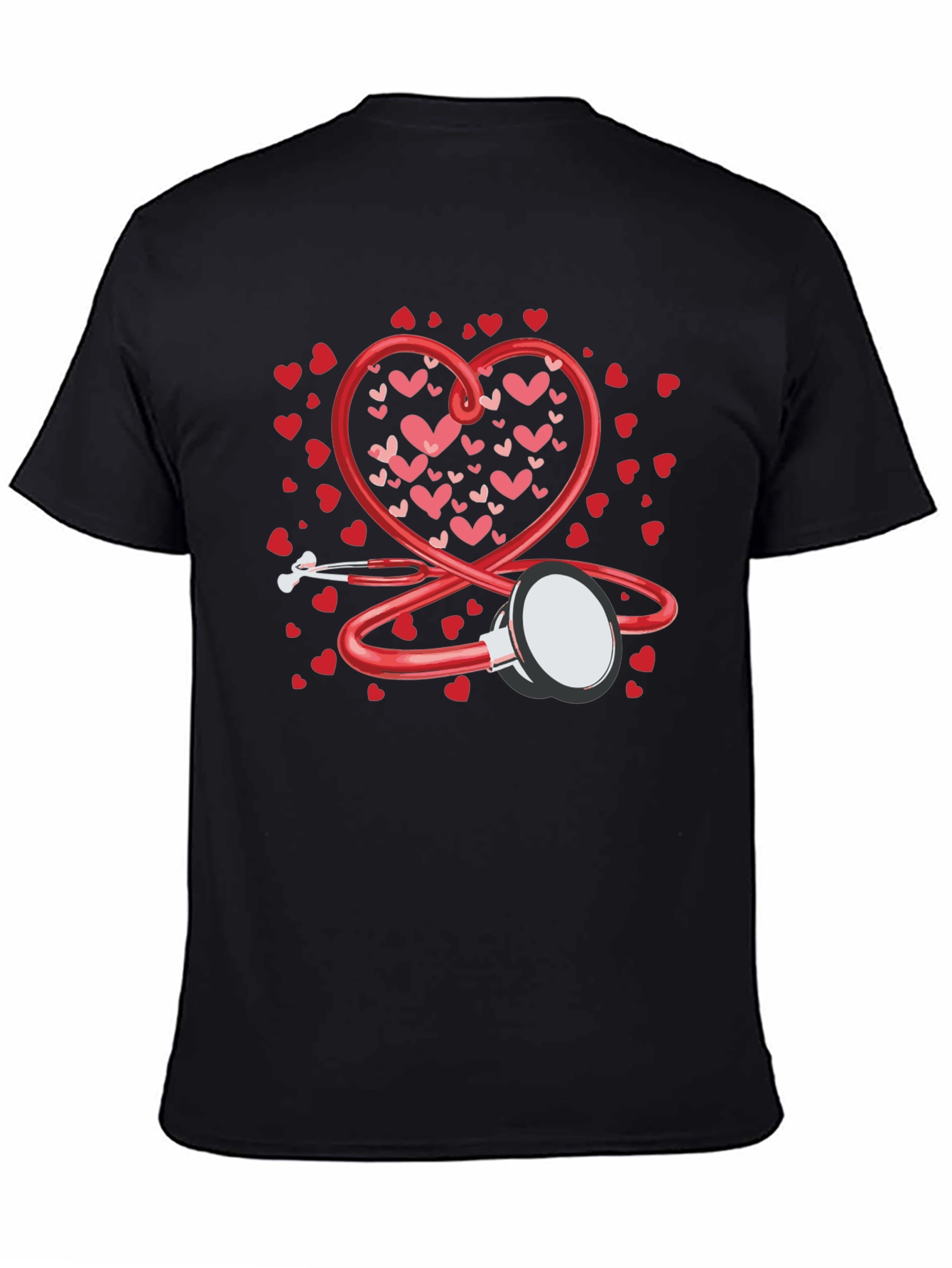 Heart Stethoscope Valentines Day Black T-Shirt