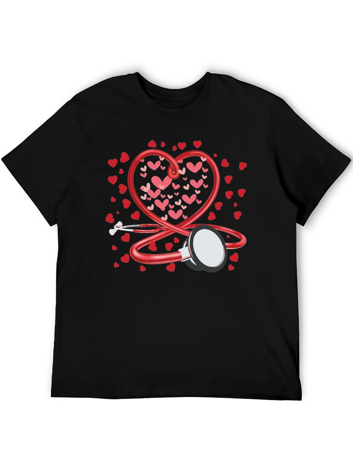 Heart Stethoscope Valentines Day Black T-Shirt