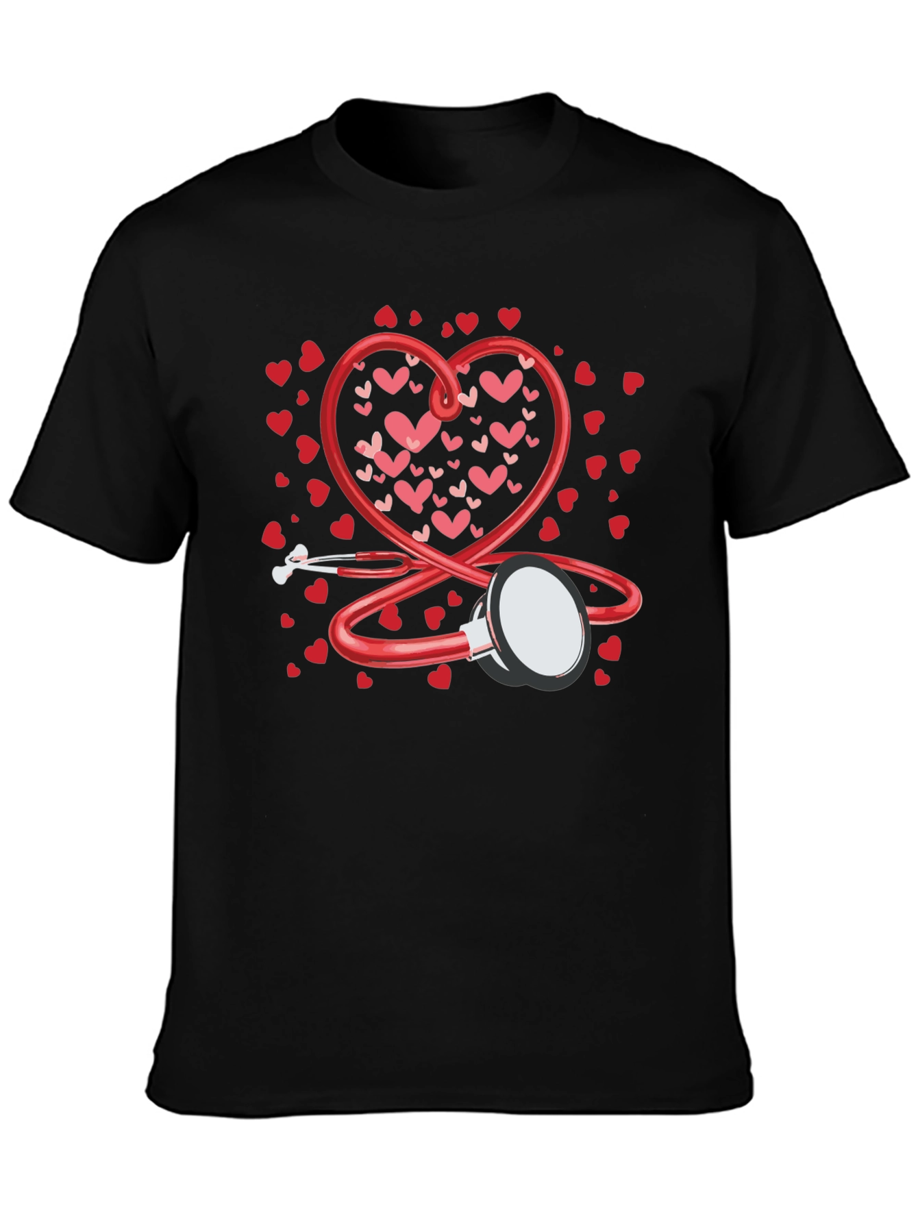Heart Stethoscope Valentines Day Black T-Shirt