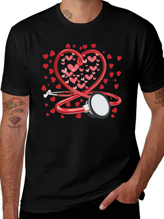 Heart Stethoscope Valentines Day Black T-Shirt