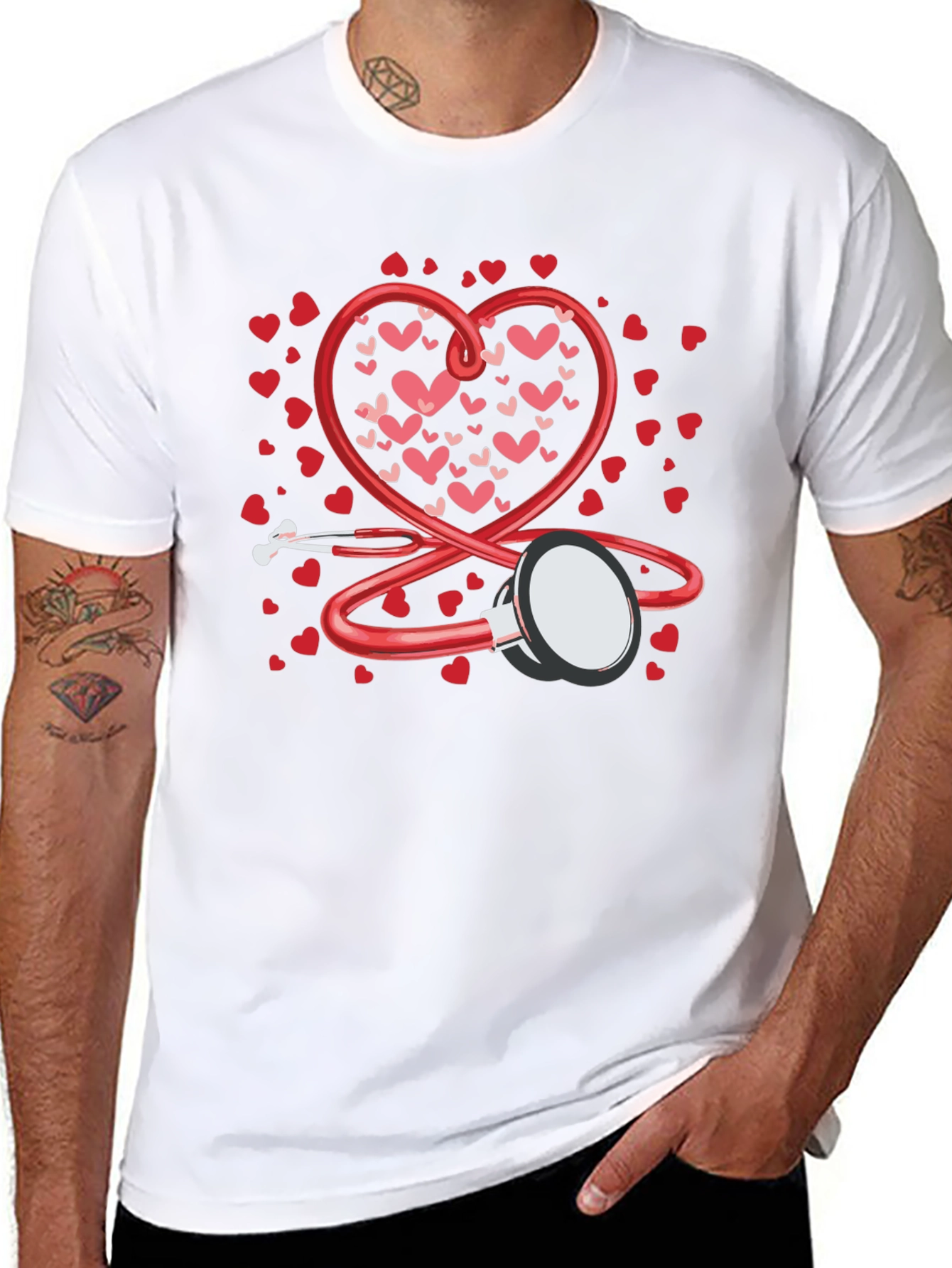 Heart Stethoscope Valentines Day Black T-Shirt