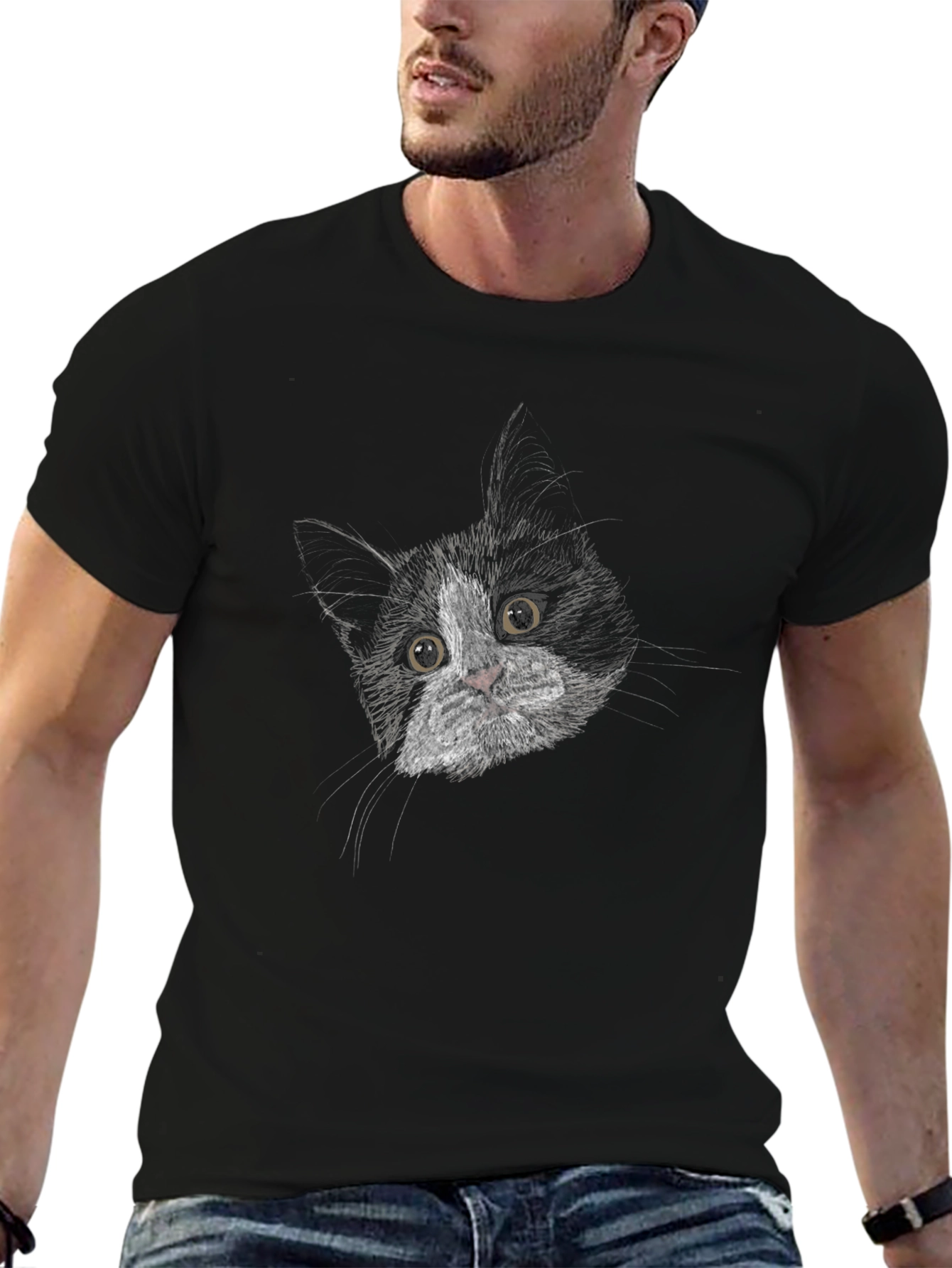 Black Cat Portrait Graphic T-Shirt
