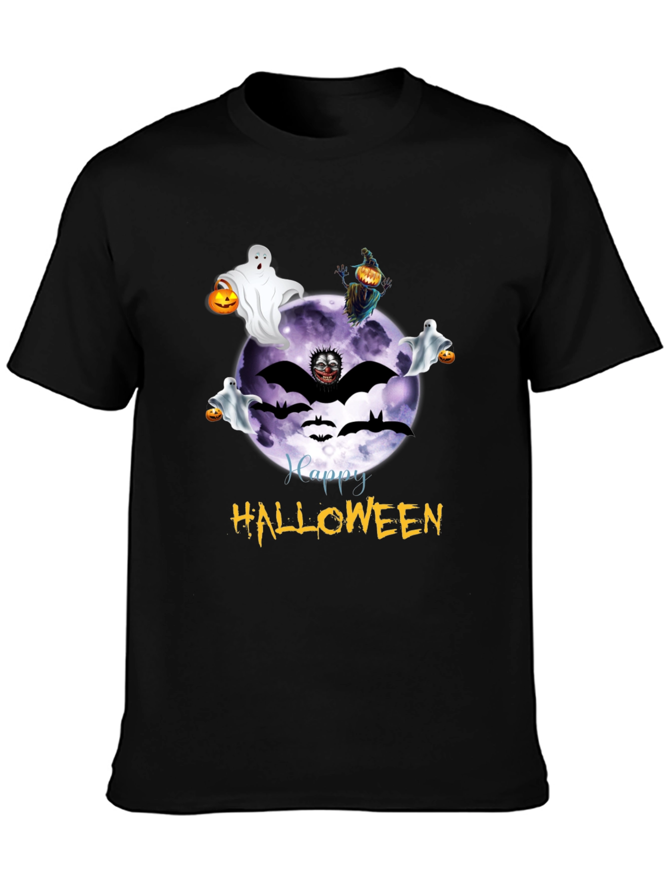Halloween Graphic Tee - Ghost Bat Moon