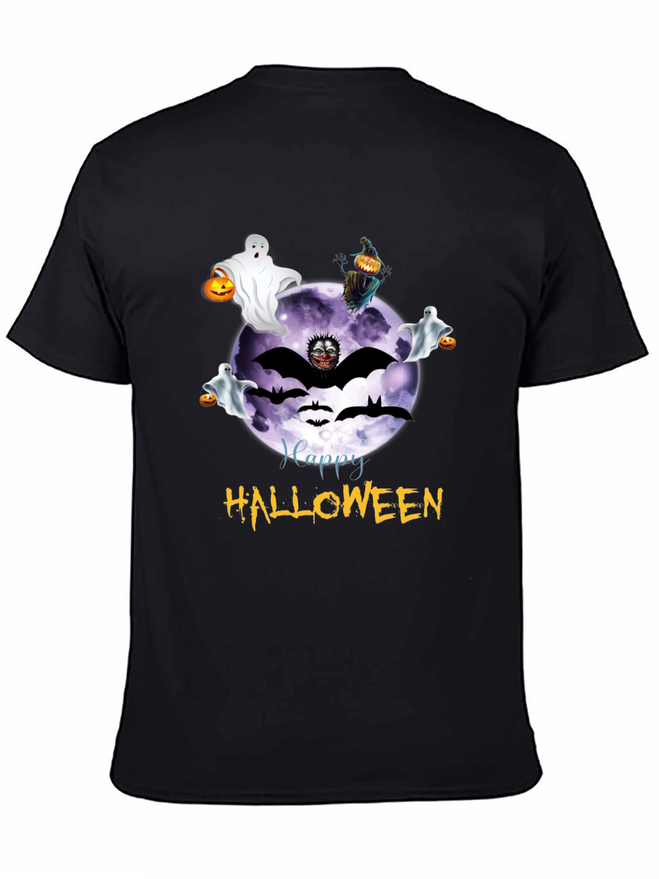 Halloween Graphic Tee - Ghost Bat Moon