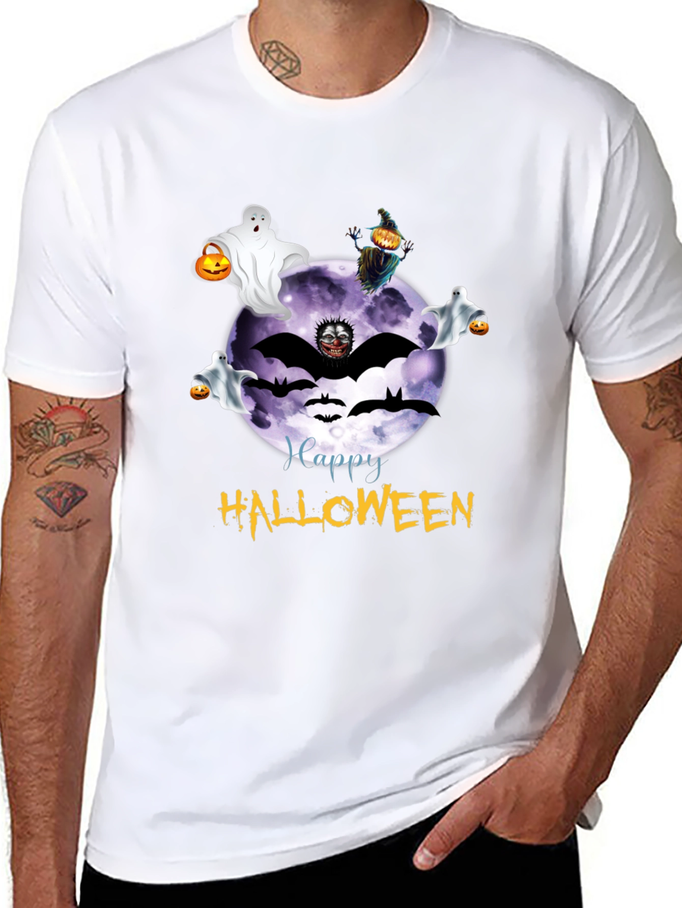 Halloween Graphic Tee - Ghost Bat Moon