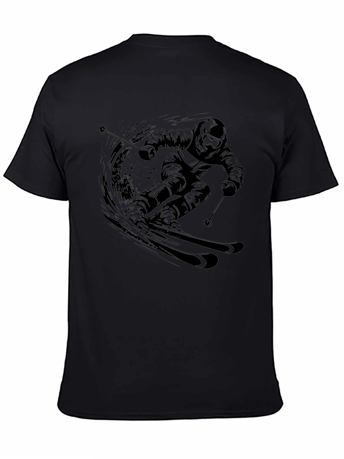 Skiing Graphic Tee - Black Cotton T-Shirt