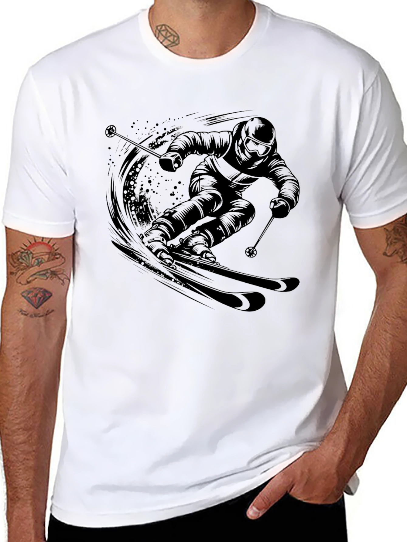 Skiing Graphic Tee - Black Cotton T-Shirt