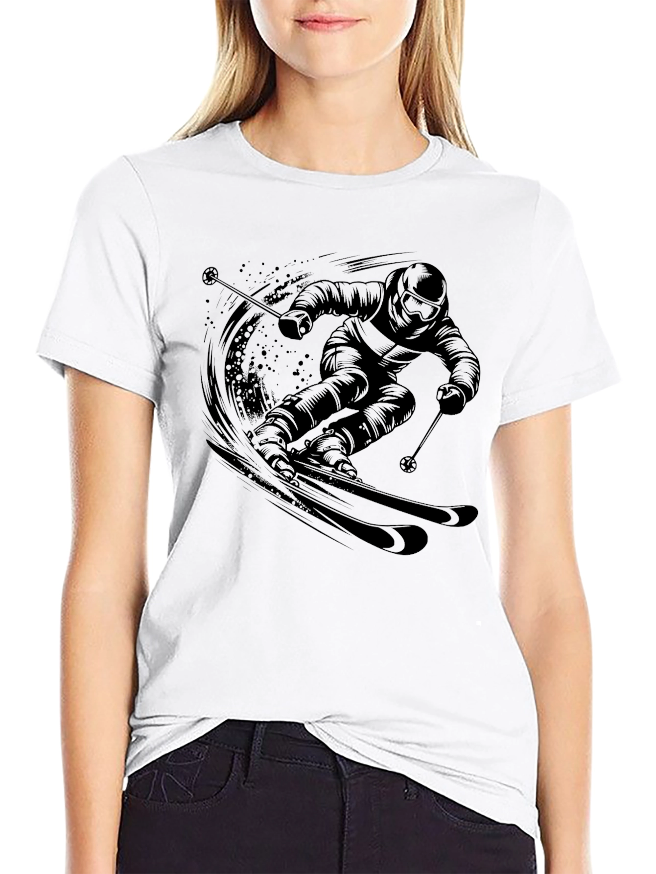 Skiing Graphic Tee - Black Cotton T-Shirt