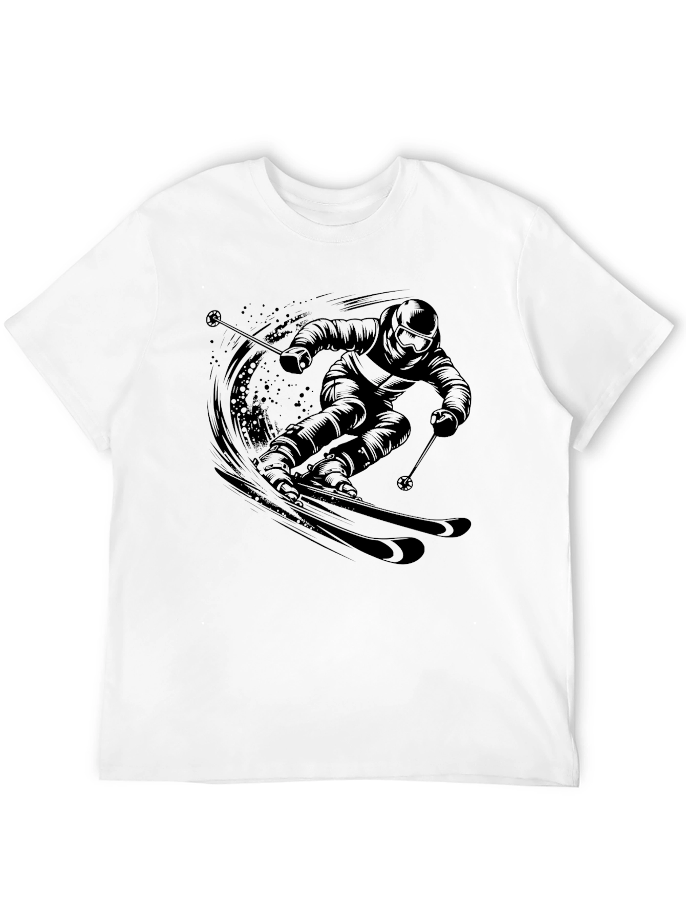 Skiing Graphic Tee - Black Cotton T-Shirt