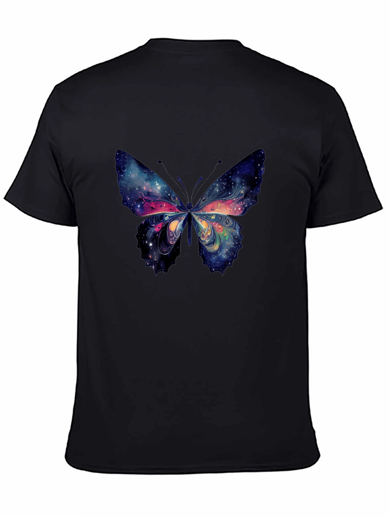 Galaxy Butterfly Graphic Tee - Black Cotton T-Shirt