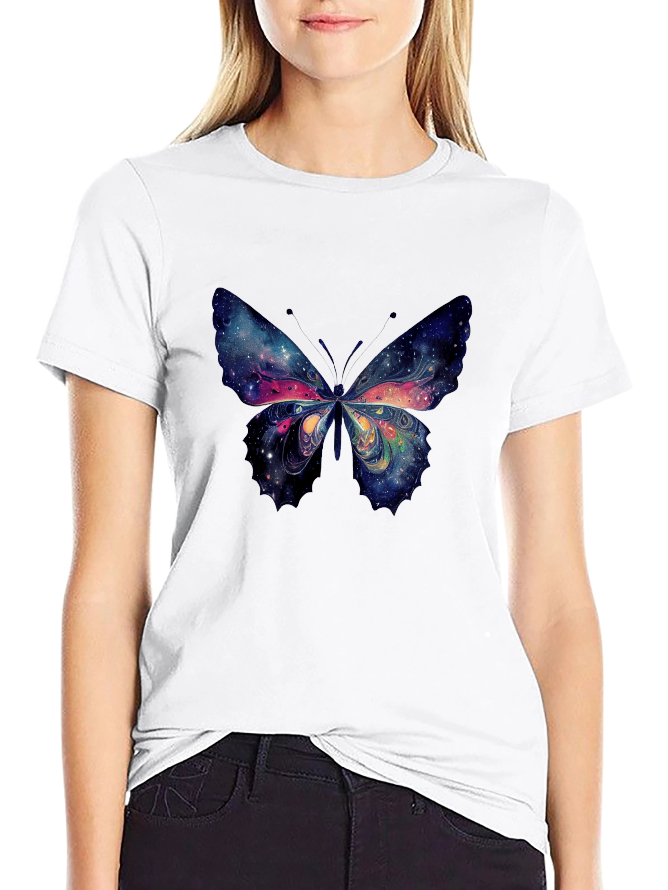 Galaxy Butterfly Graphic Tee - Black Cotton T-Shirt