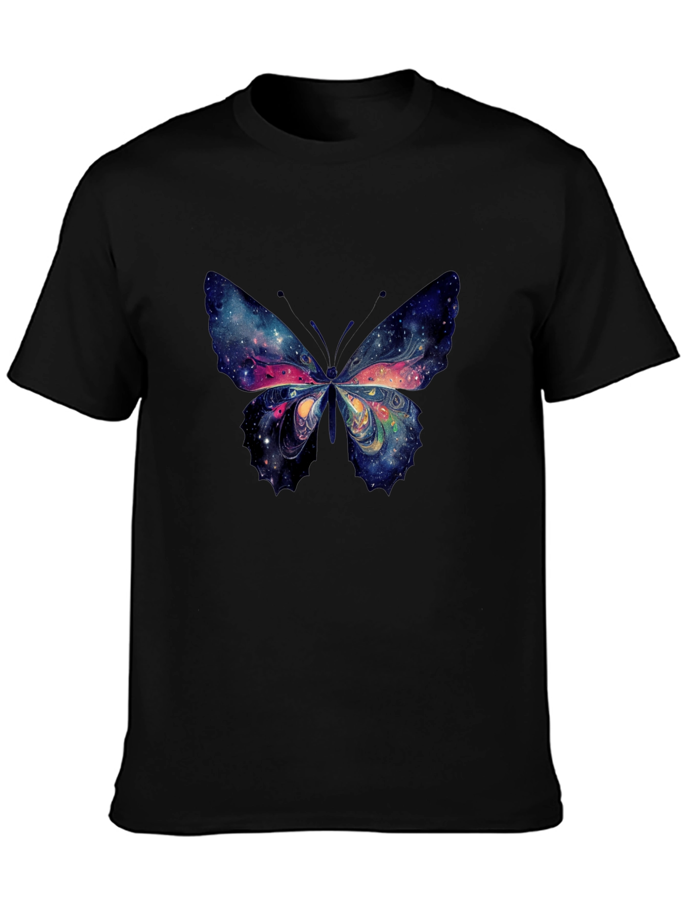 Galaxy Butterfly Graphic Tee - Black Cotton T-Shirt