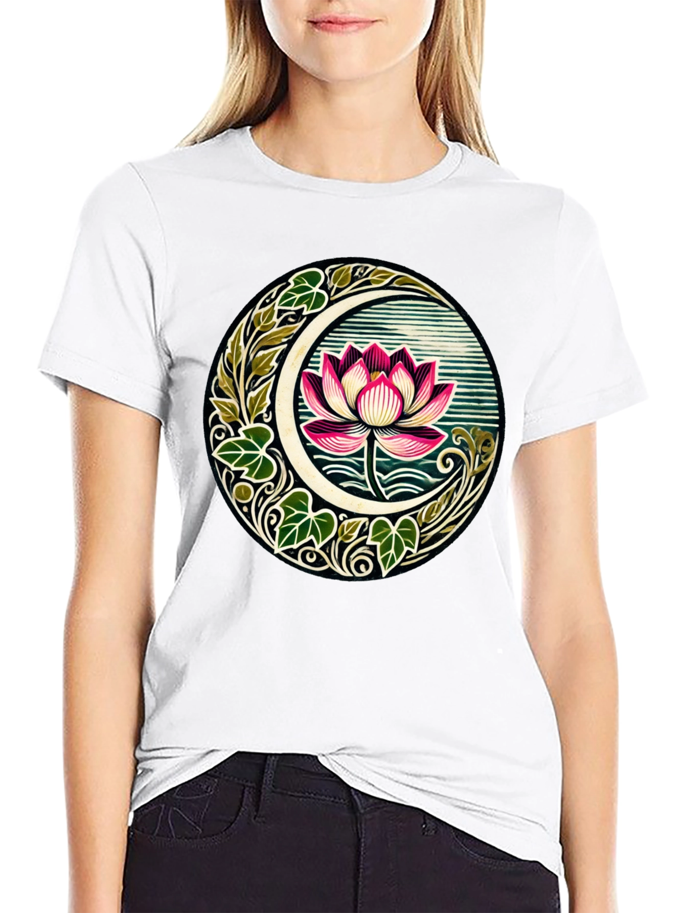 Lotus Moon Graphic T-Shirt - Botanical Style Tee