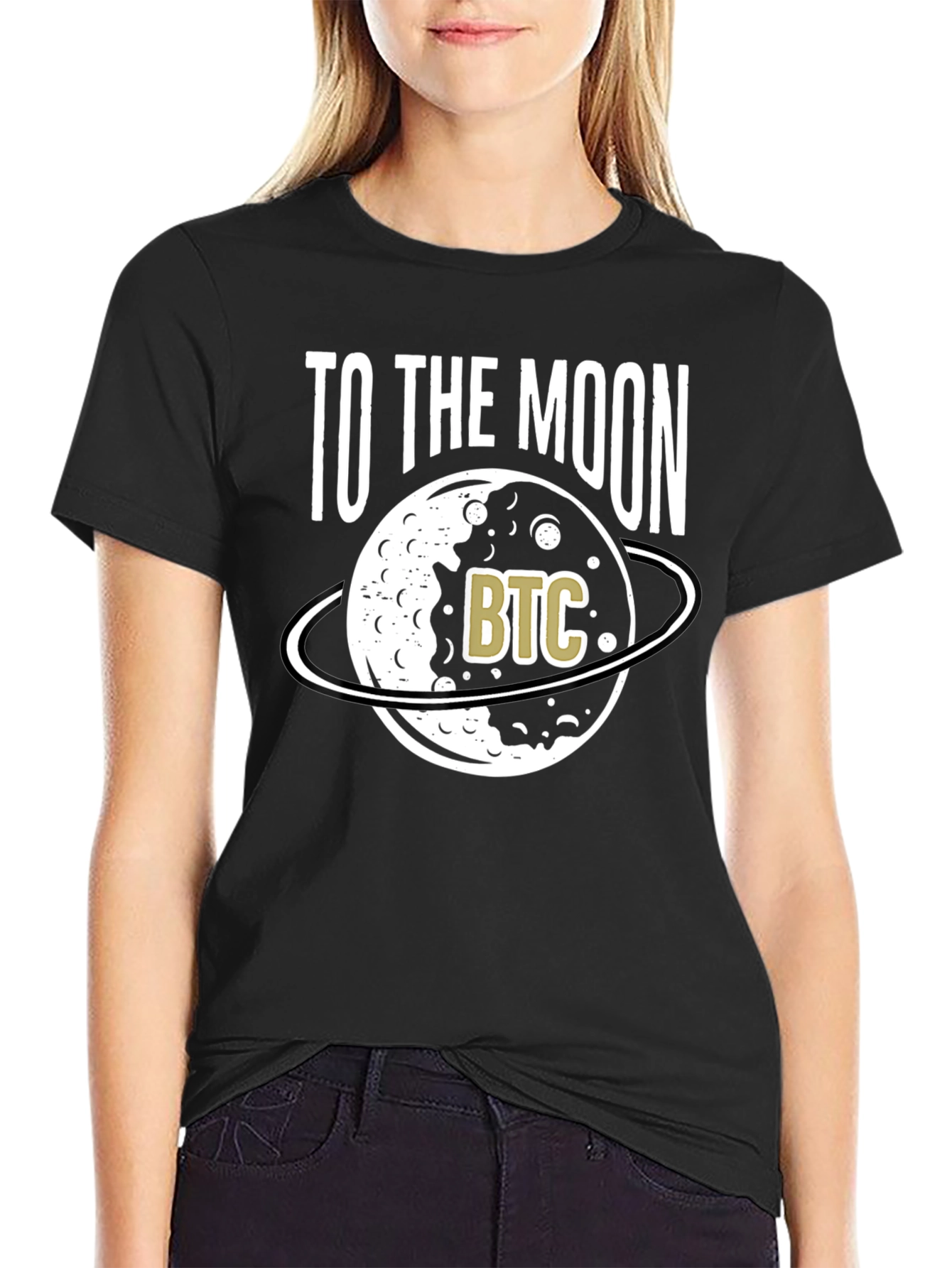 To The Moon Bitcoin BTC Crypto Black T-Shirt
