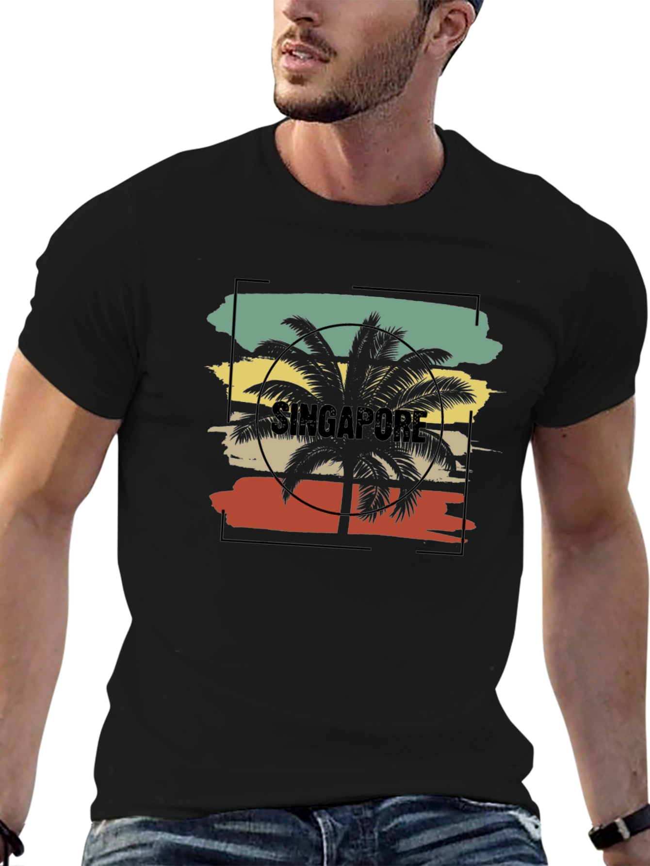 Singapore Palm Tree Retro Graphic Tee