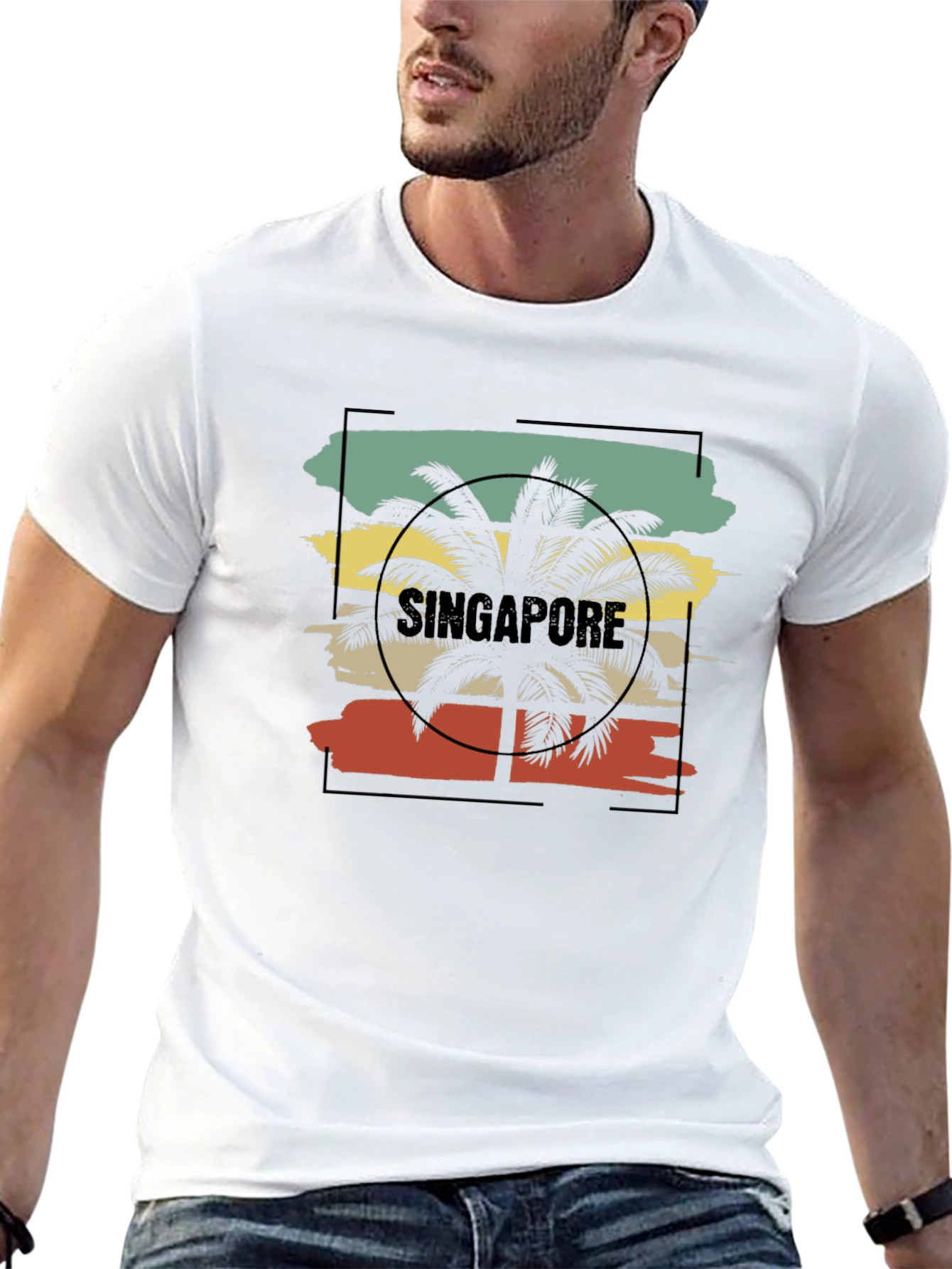 Singapore Palm Tree Retro Graphic Tee