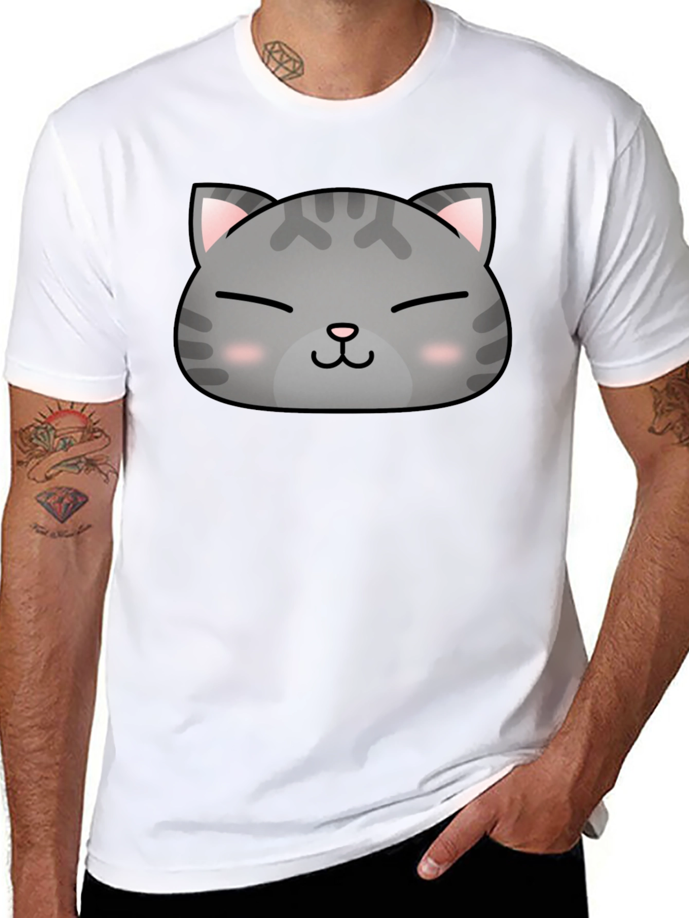 Cute Cat Face Graphic Print Black T-Shirt