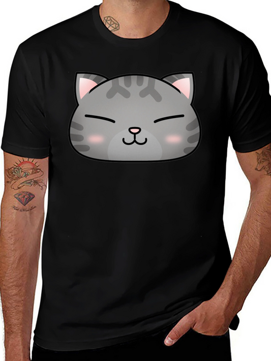 Cute Cat Face Graphic Print Black T-Shirt