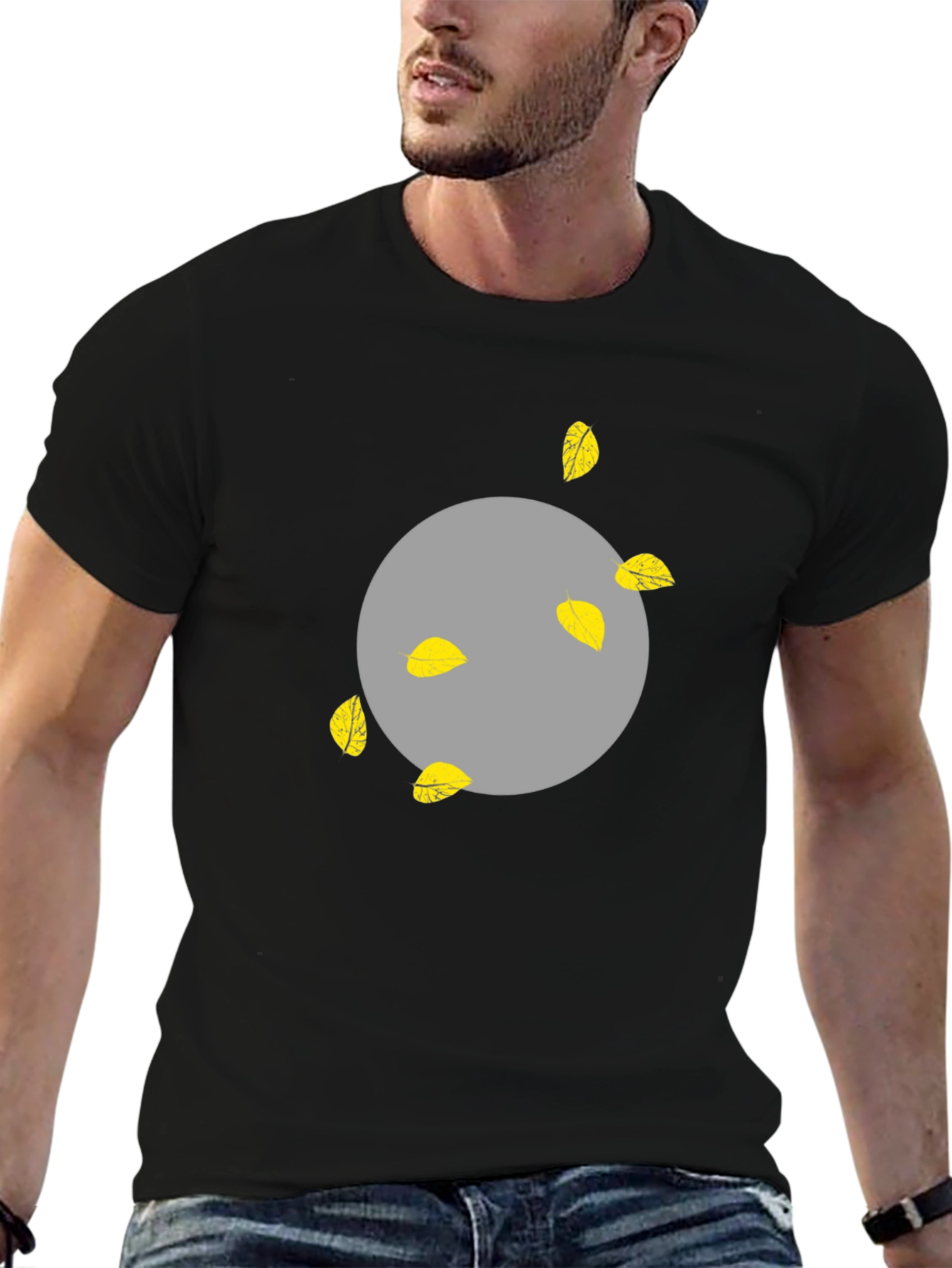 Abstract Leaf Print Black T-Shirt