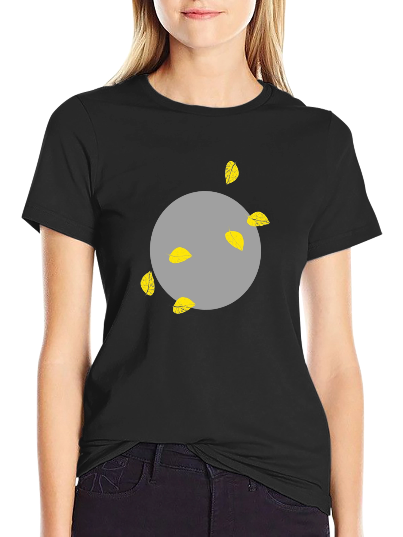 Abstract Leaf Print Black T-Shirt