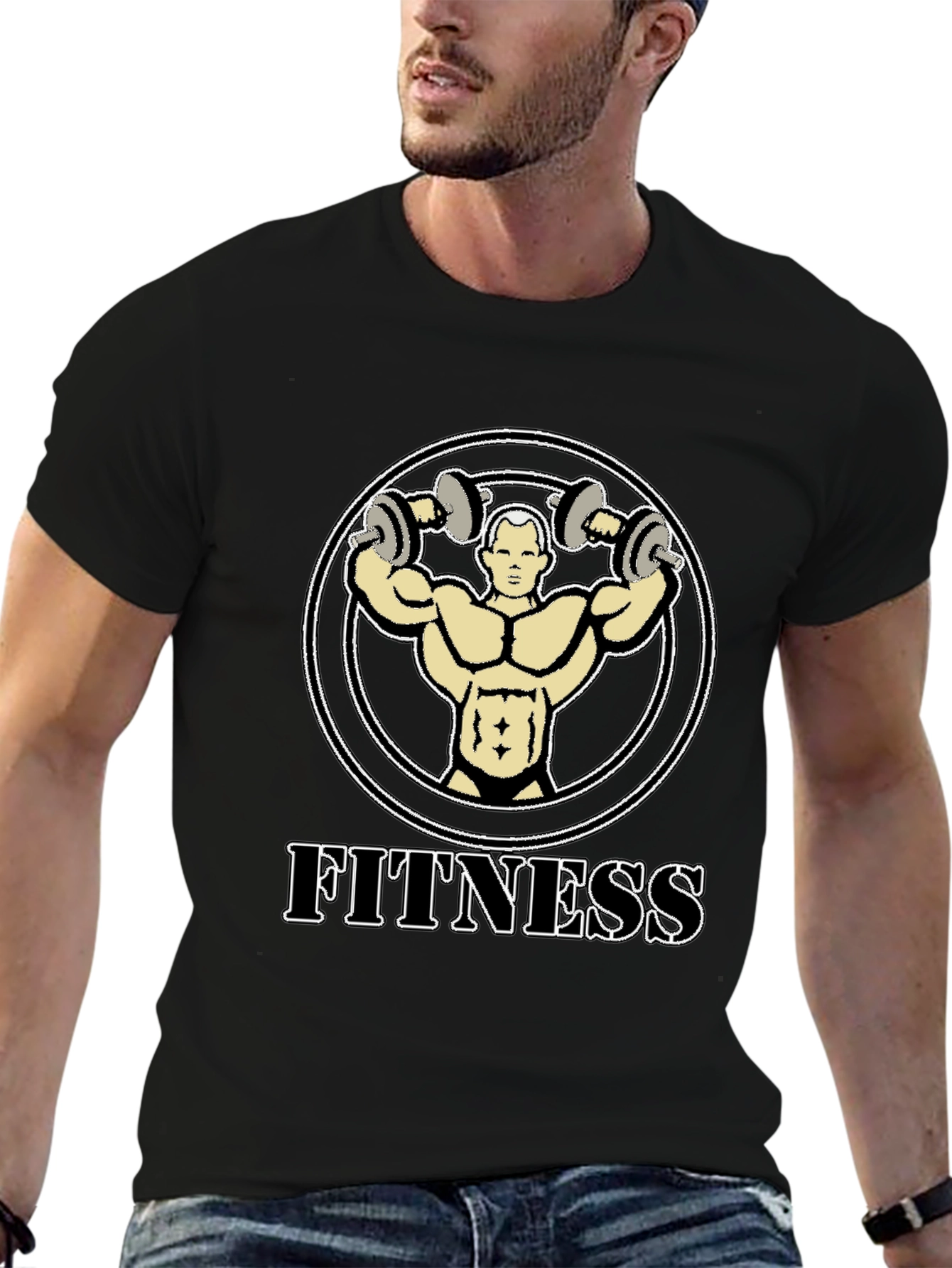 Fitness Graphic Tee - Black Cotton T-Shirt