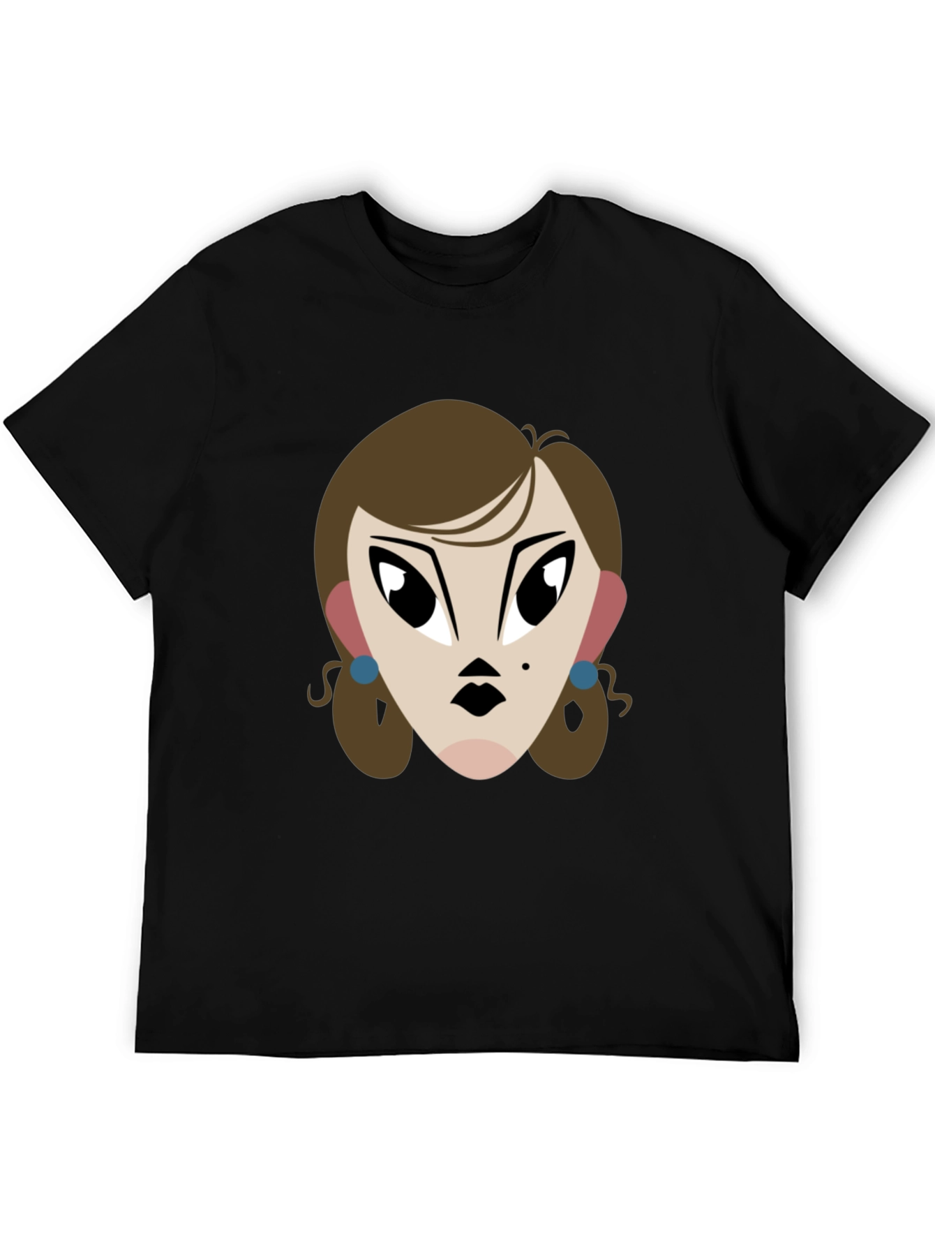 Cartoon Lady Graphic Print Tee - Unisex Black T-Shirt