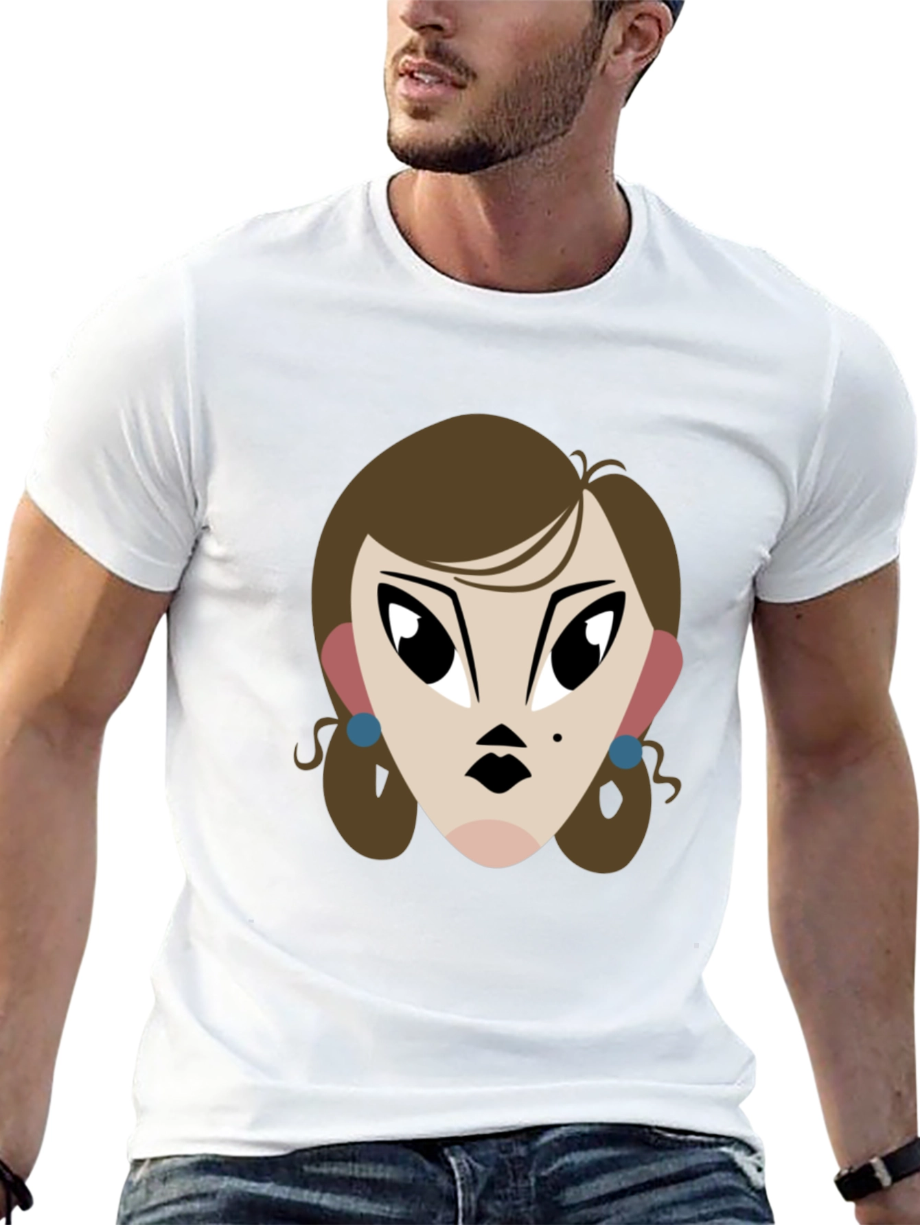 Cartoon Lady Graphic Print Tee - Unisex Black T-Shirt