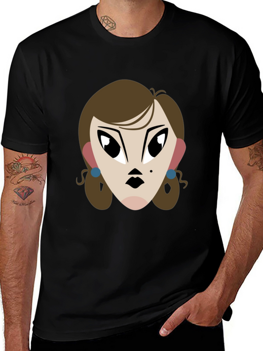 Cartoon Lady Graphic Print Tee - Unisex Black T-Shirt