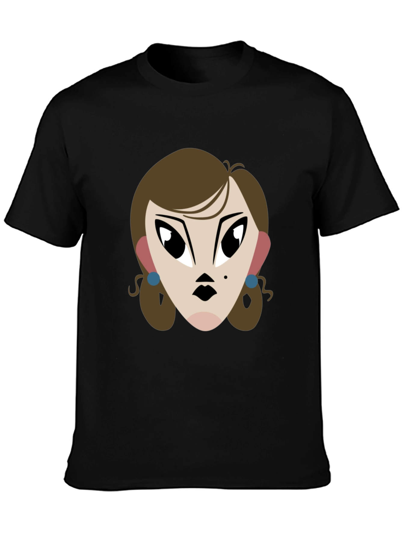 Cartoon Lady Graphic Print Tee - Unisex Black T-Shirt