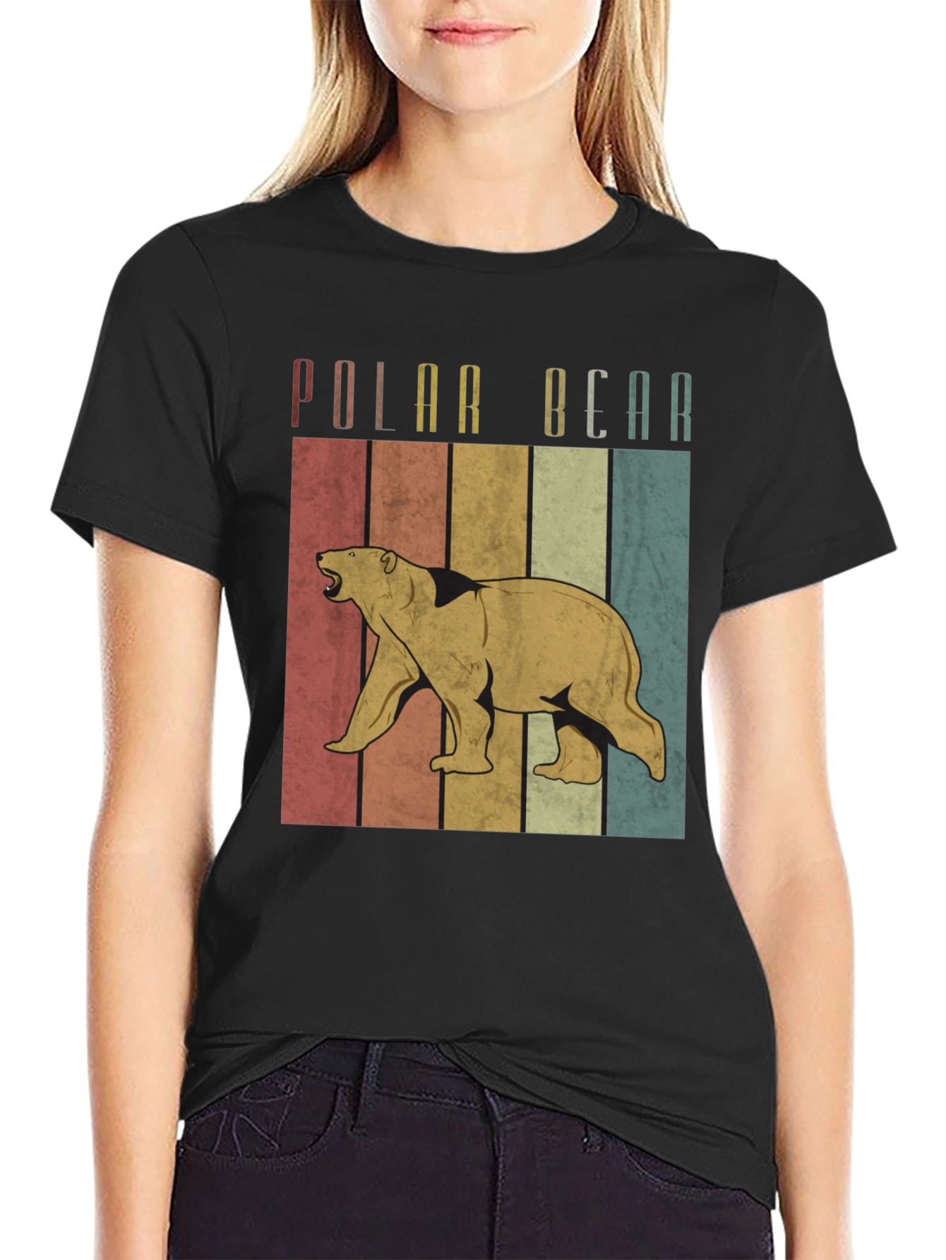 Retro Polar Bear Graphic Tee - Black
