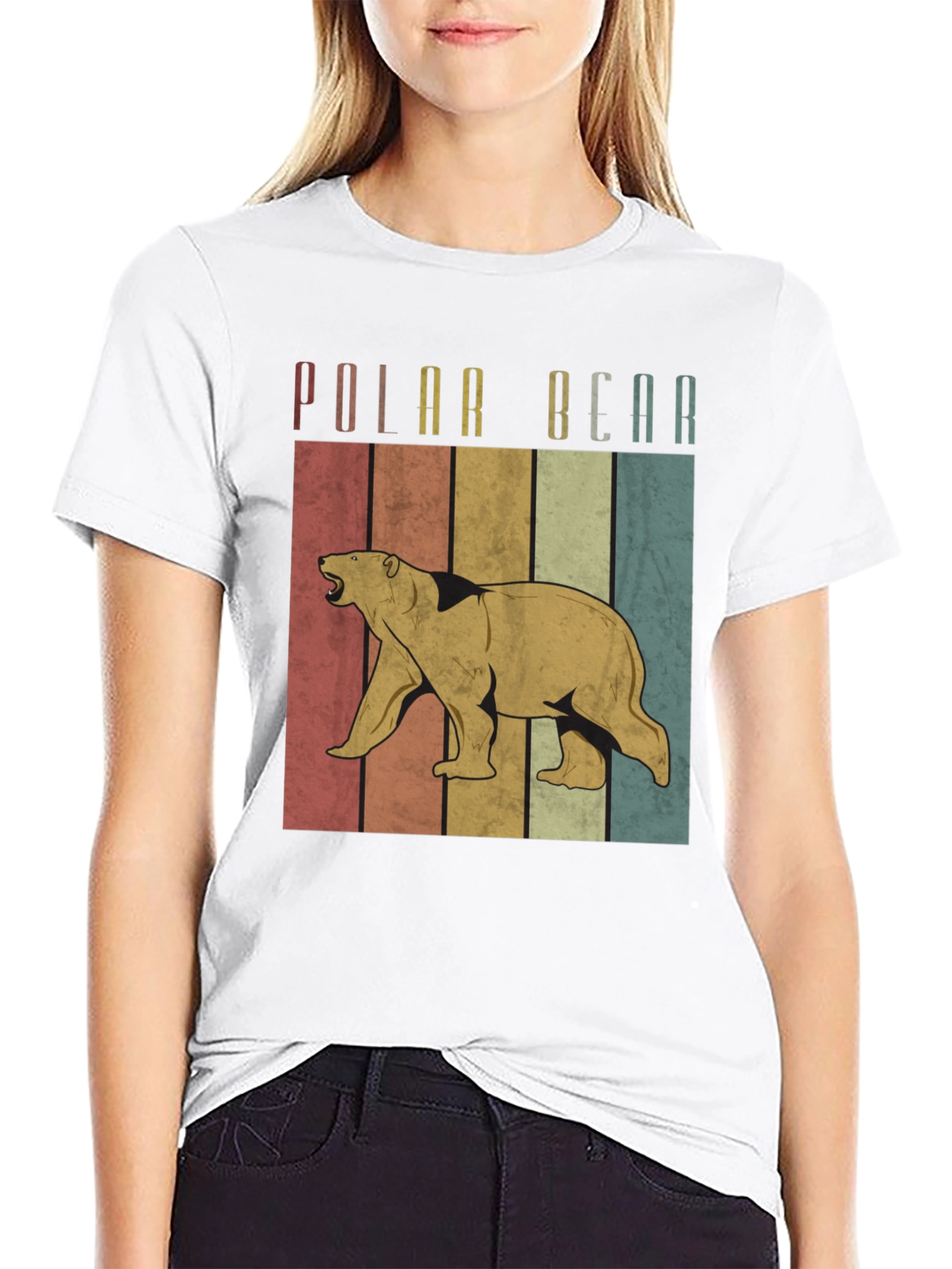 Retro Polar Bear Graphic Tee - Black