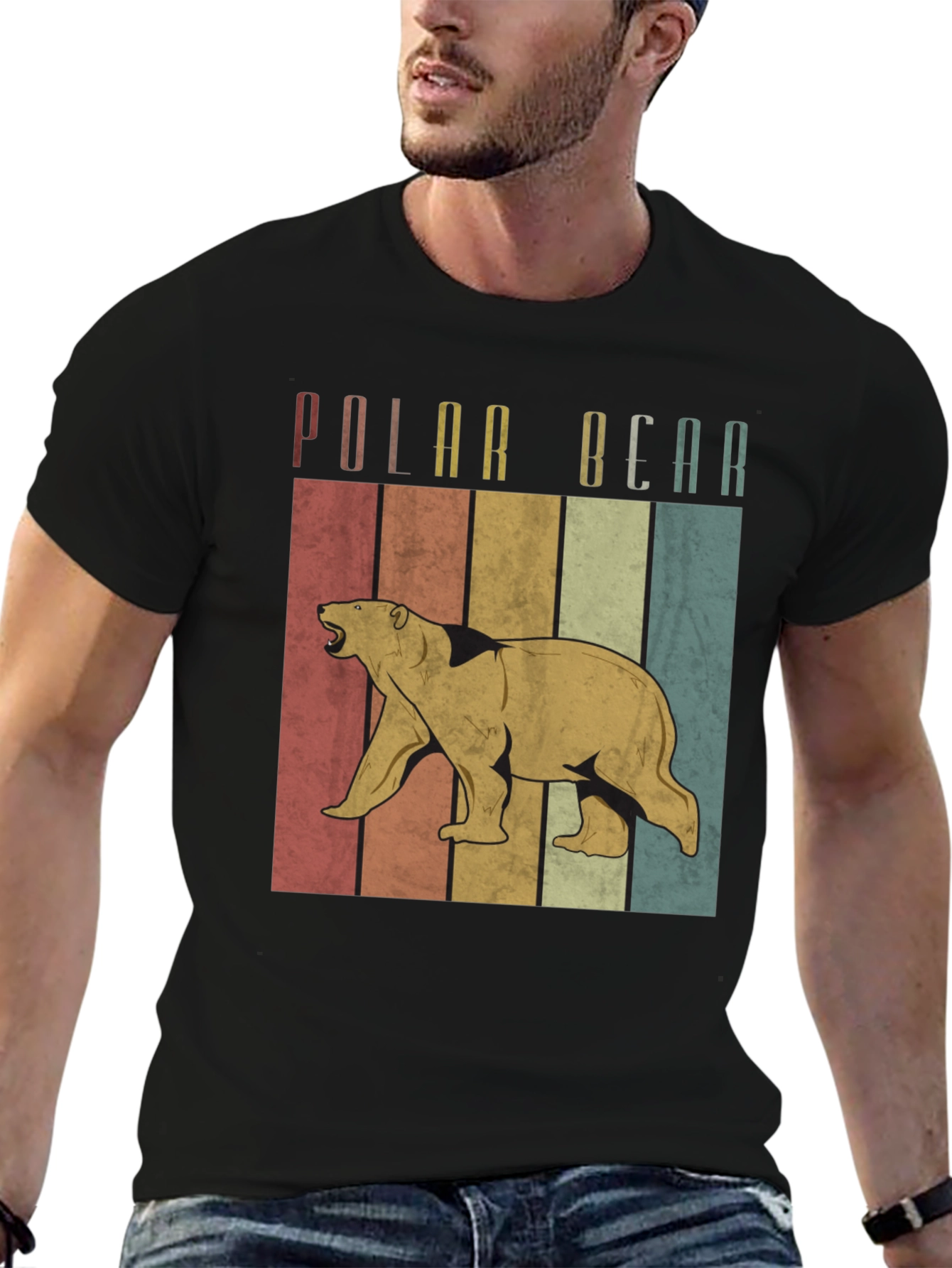 Retro Polar Bear Graphic Tee - Black