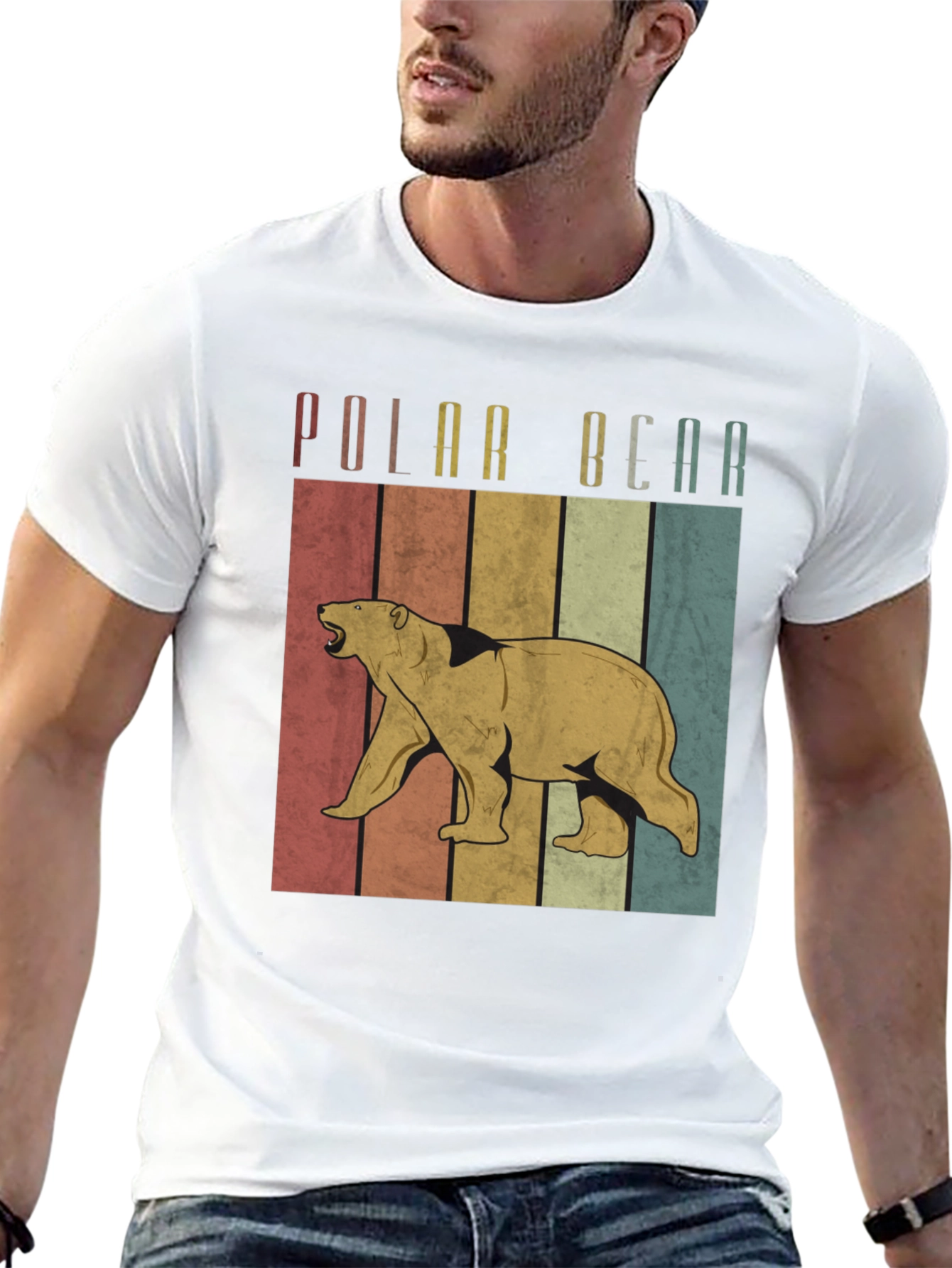 Retro Polar Bear Graphic Tee - Black
