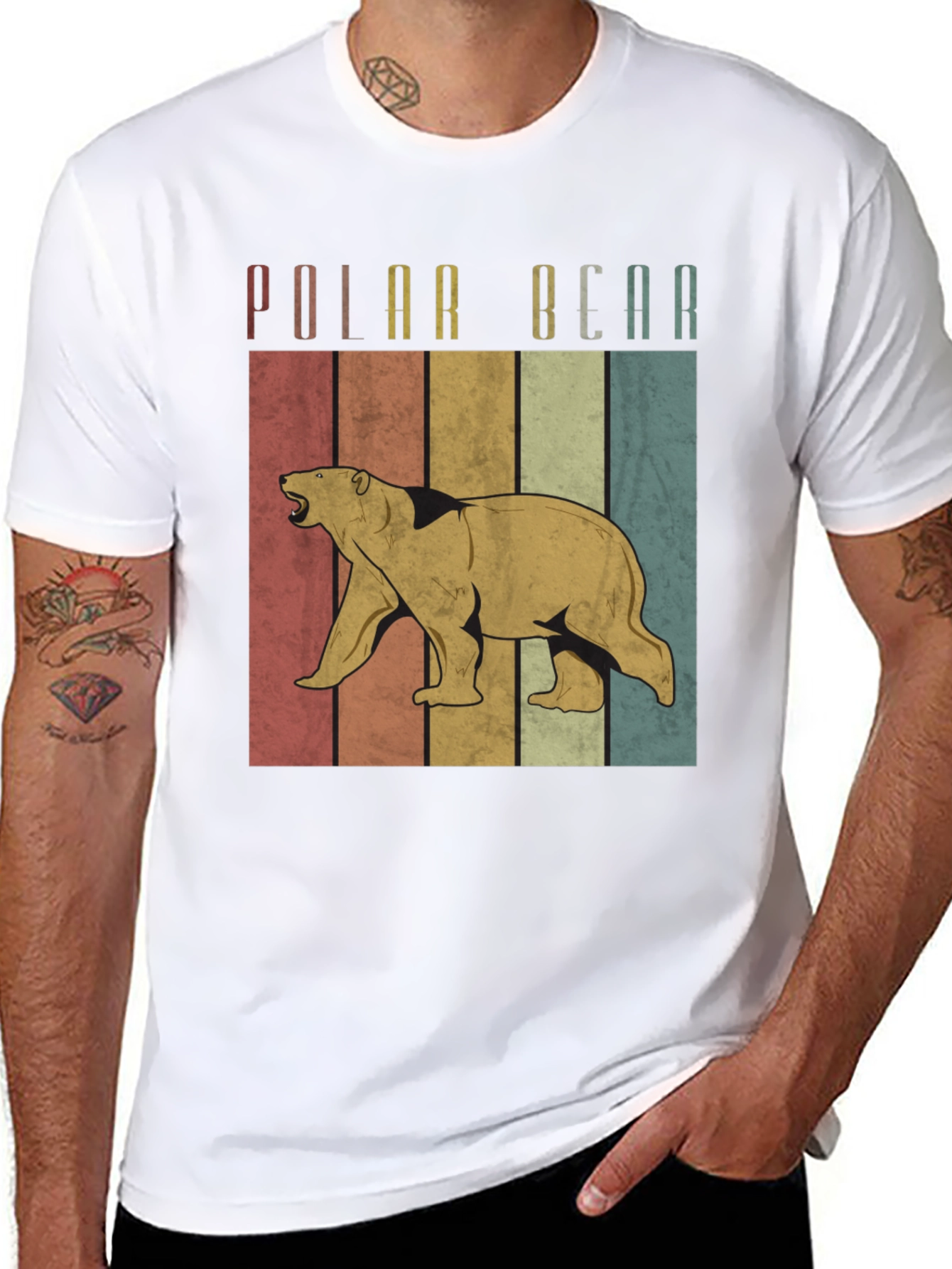 Retro Polar Bear Graphic Tee - Black