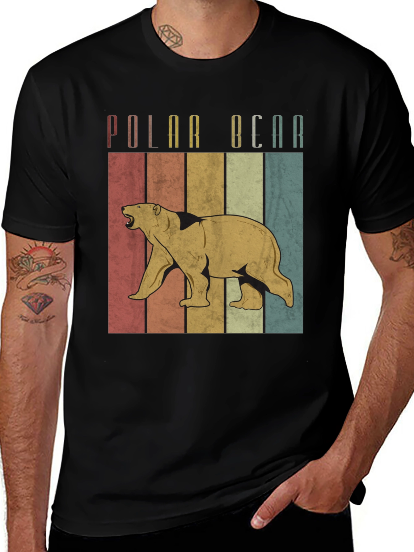 Retro Polar Bear Graphic Tee - Black