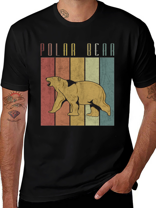 Retro Polar Bear Graphic Tee - Black