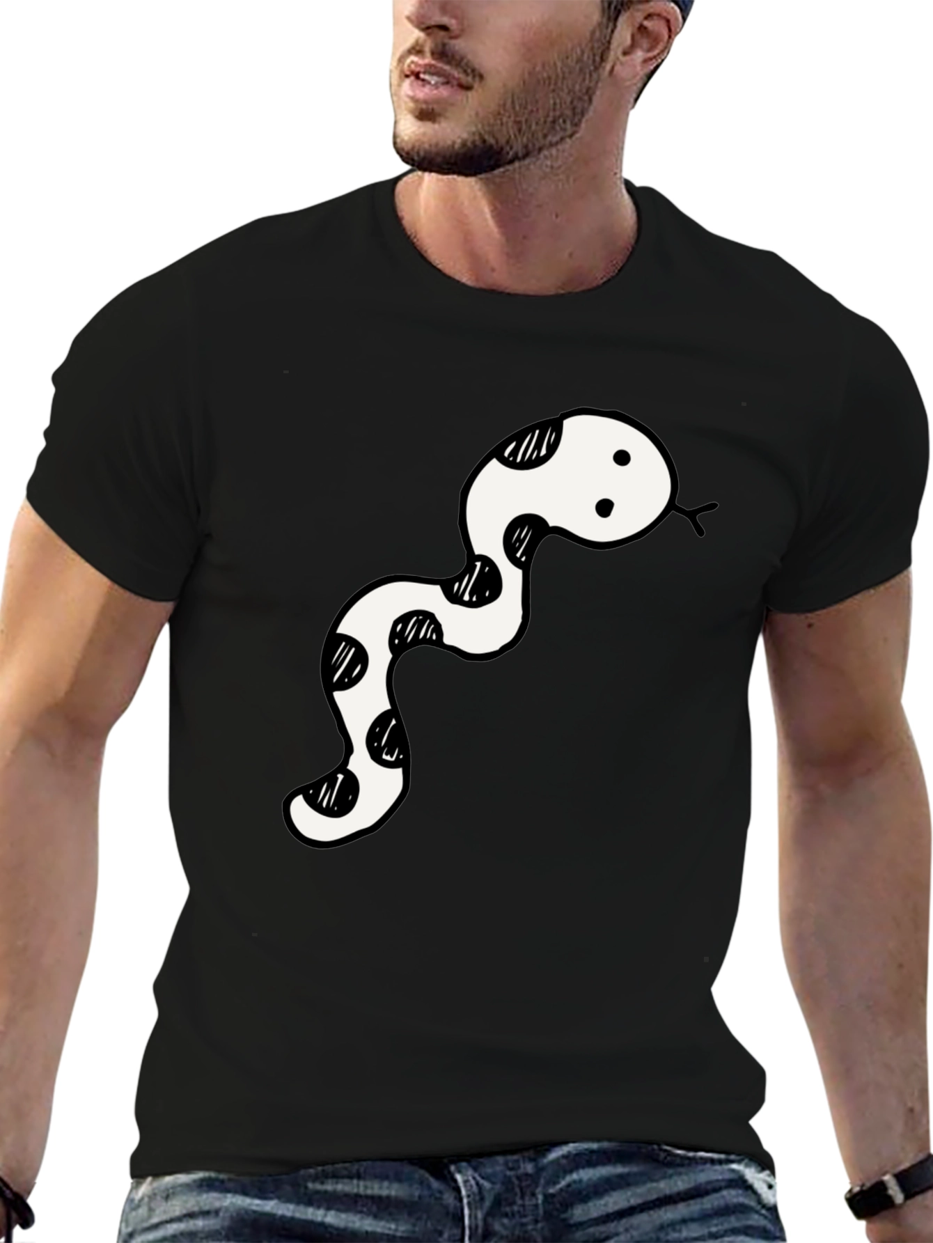 Black T-Shirt with Snake Design