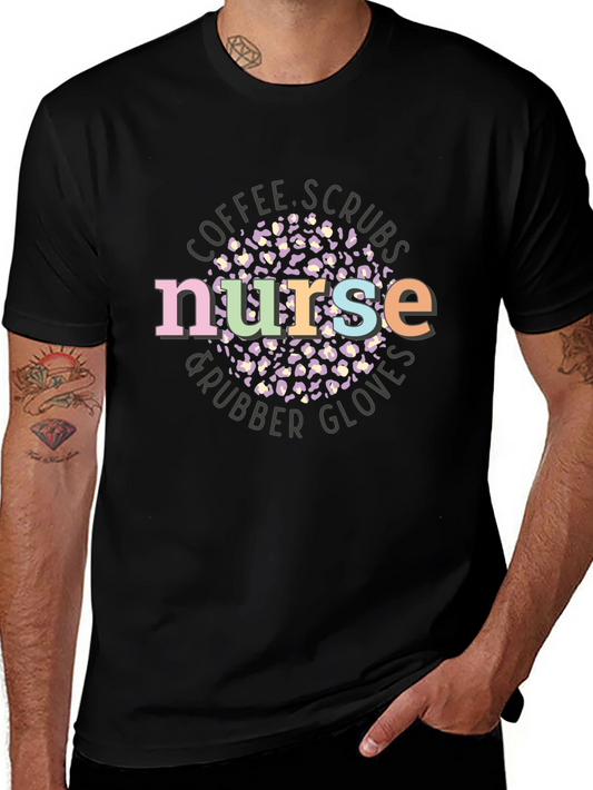Nurse Leopard Print T-Shirt - Coffee Scrubs & Rubber Gloves