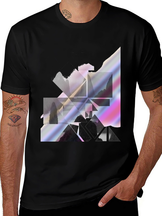 Geometric Landscape Graphic Tee - Stylish Black Shirt