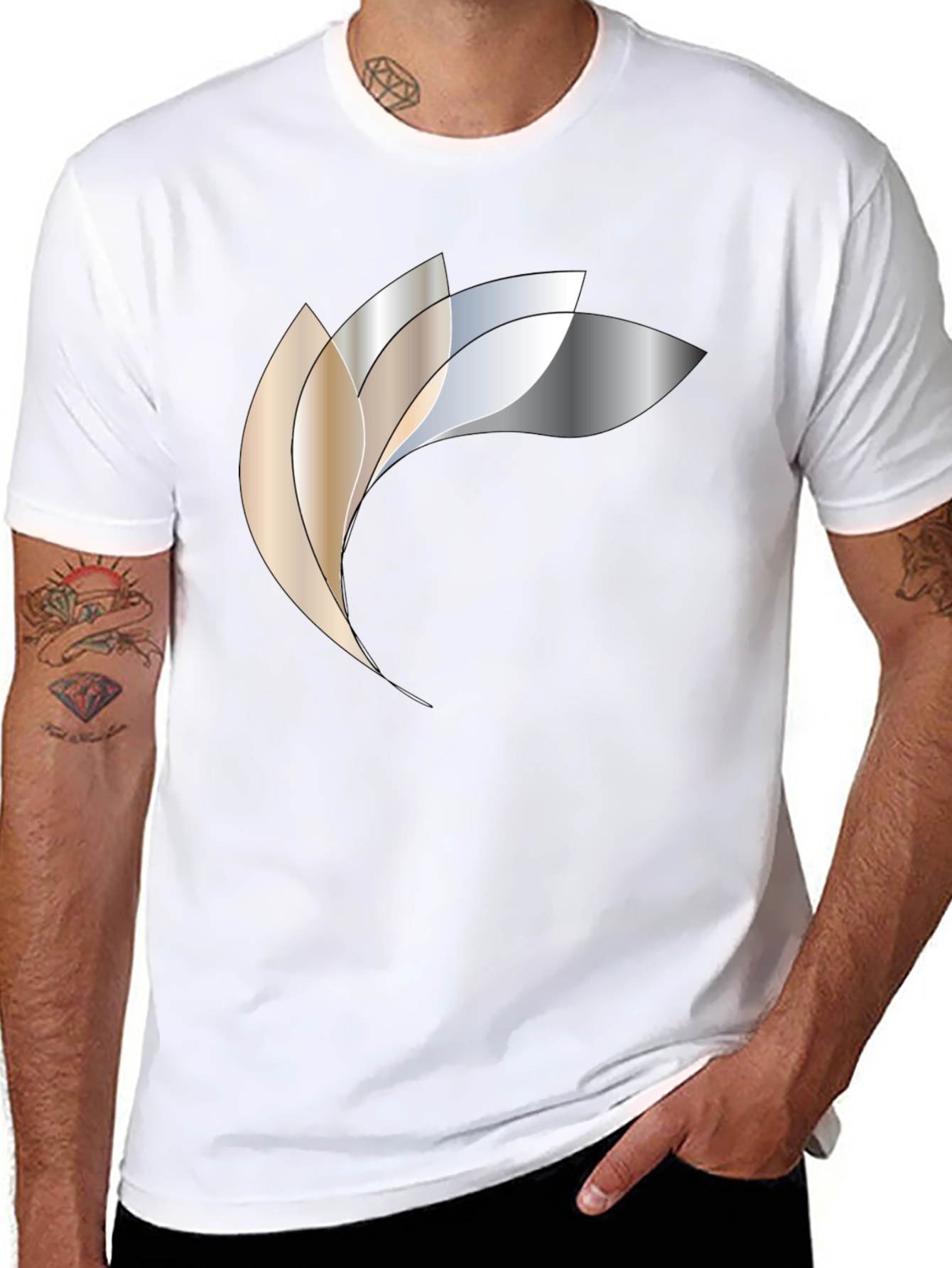 Abstract Metallic Petal Graphic Black T-Shirt