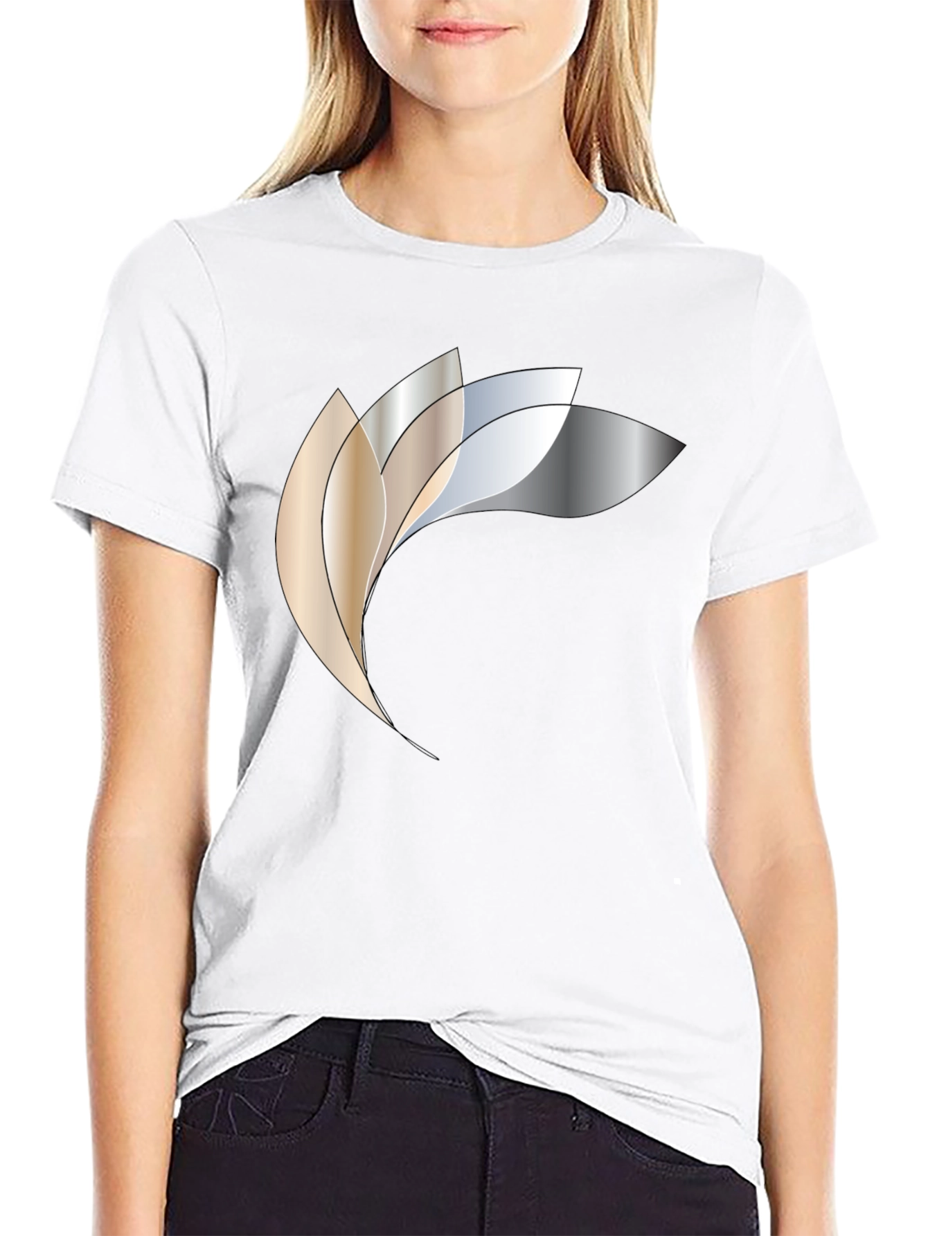 Abstract Metallic Petal Graphic Black T-Shirt