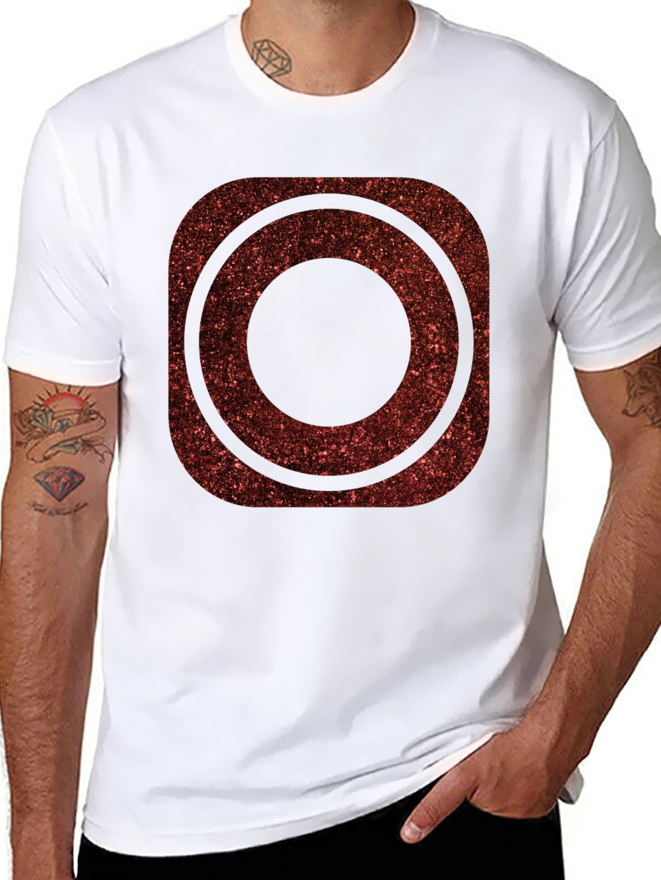 Red Glitter Circle Graphic Tee - Trendy Casual Shirt