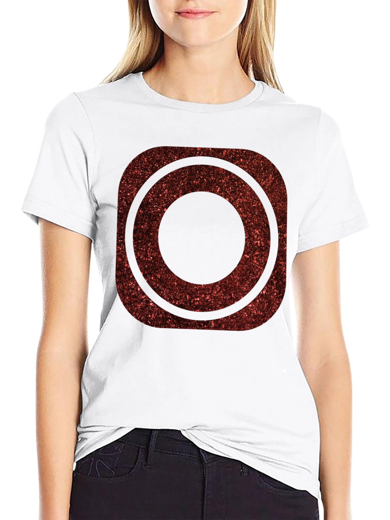 Red Glitter Circle Graphic Tee - Trendy Casual Shirt